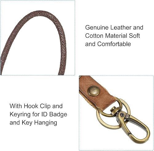 Miniatura 4 de PATIKIL Cordón trenzado de cuero de 6 pulgadas, paquete de 4 pulseras de cuerda de cuero con clip de gancho para soporte de credencial de