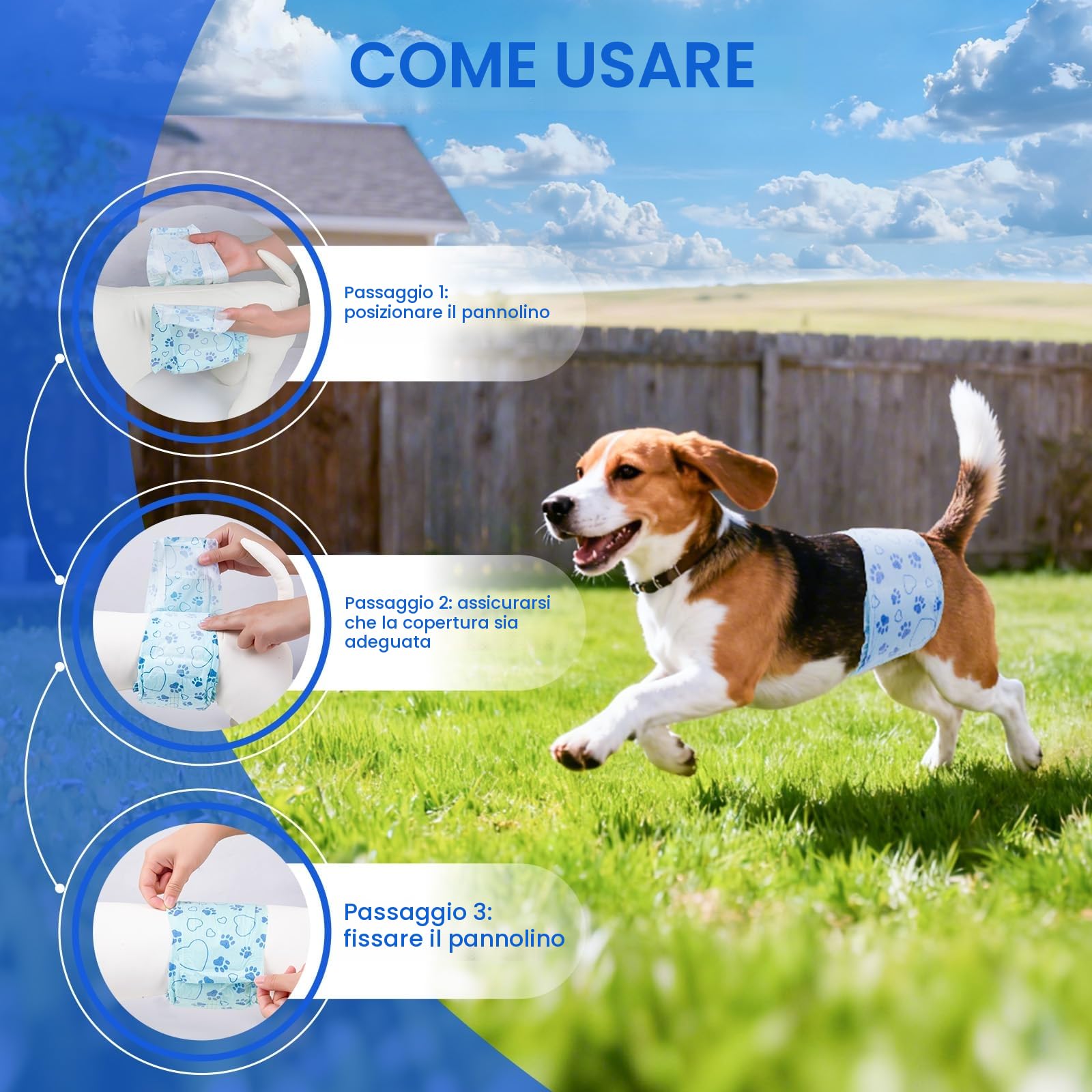 Pannolini per Cani, M-52 Pezzi Assorbenti con Indicatore di Umido, Protezione Antifughe, Ideale per Incontinenza, Viaggi e Addestramento