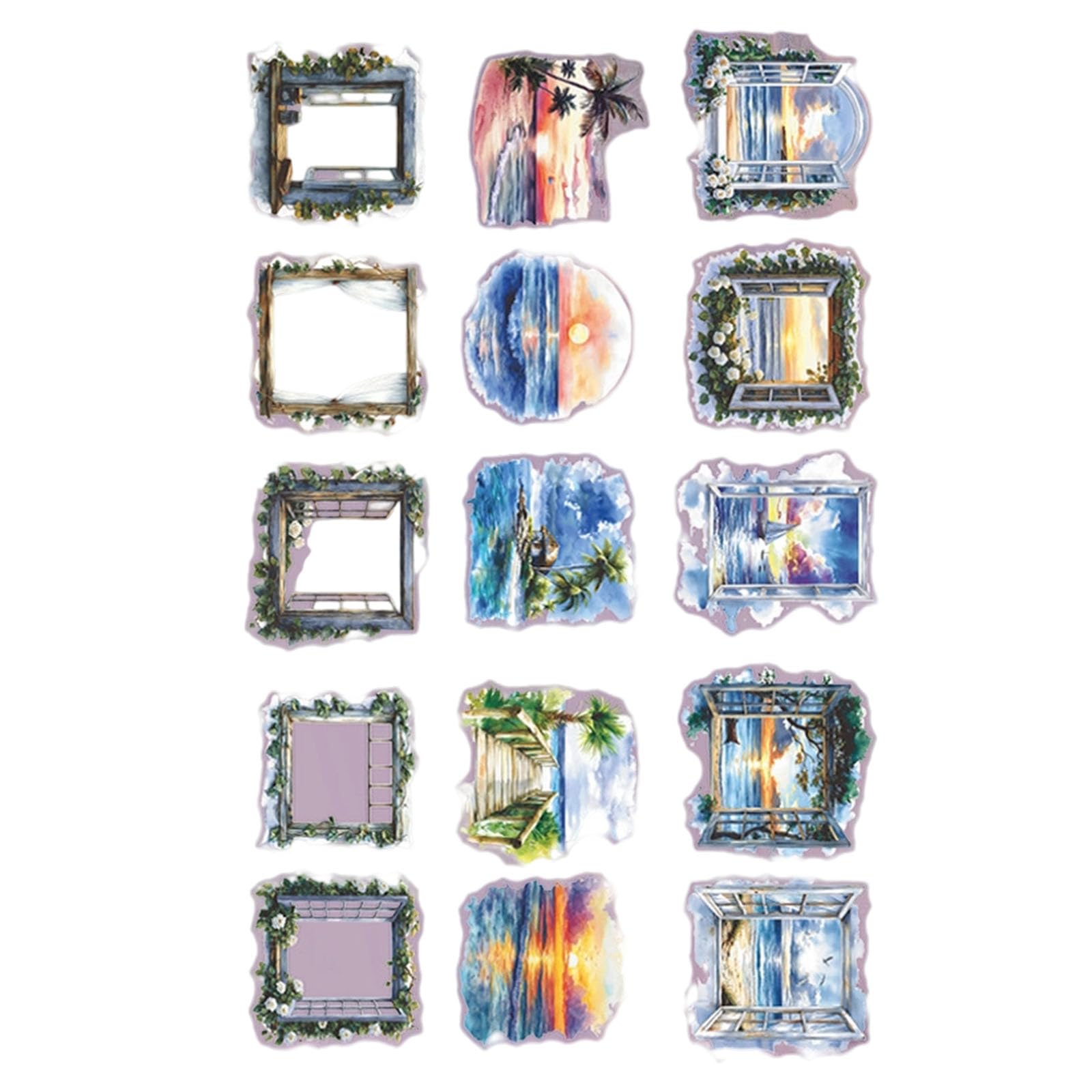 COOLHOOD 15 Piece Pane Scenery PET Transfers Set for Journals Art Undertakings Waterproof Permanent Gluey Transfers Scrapbooking