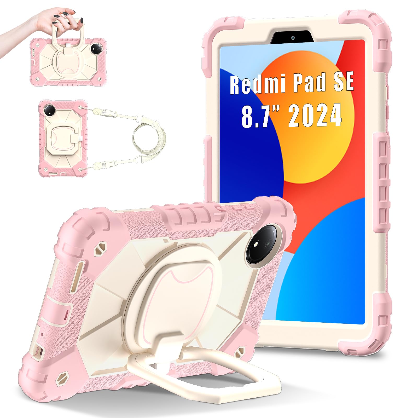 Compatible with Xiaomi Redmi Pad SE Case for Kids 8.7” 2024 Released with Holder Shockproof Full Body Protective Cover Shell for Redmipad SE 8.7"