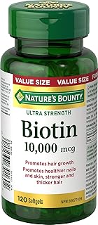 Nature's Bounty Biotin, 10000mcg, Softgels, Promotes Hair Growth, Thicker Hair, Healthy Skin and Nails, Helps body metabolize fats, carbohydrates, and proteins, 120 Count, Value SIze
