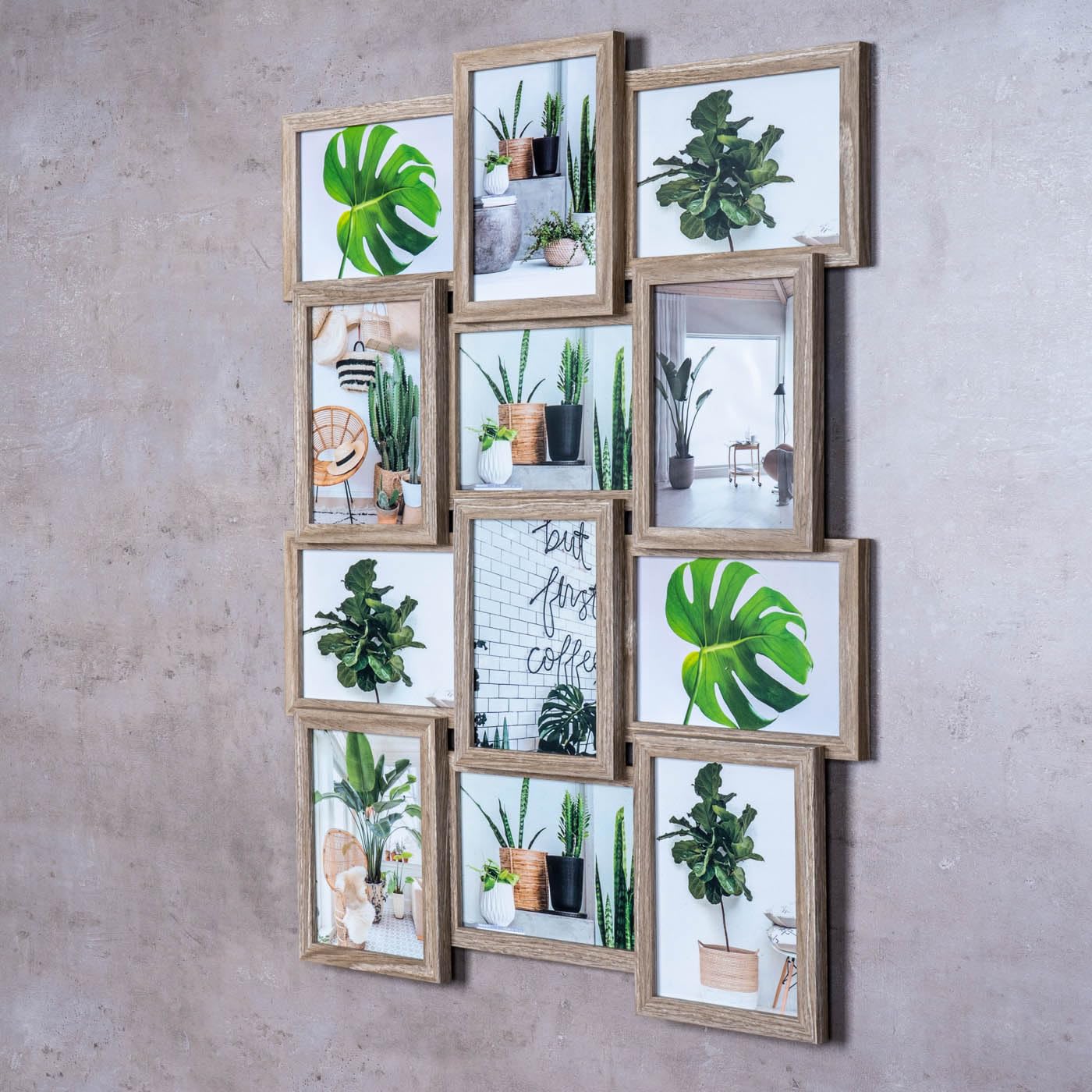 levandeo Holz Bilderrahmen Farbe: Eiche gekälkt hochwertig verarbeitet für 12 Fotos 13x18cm mit Glasscheiben - Querformat und Hochformat Fotogalerie Collage Fotocollage Bildergalerie Fotorahmen
