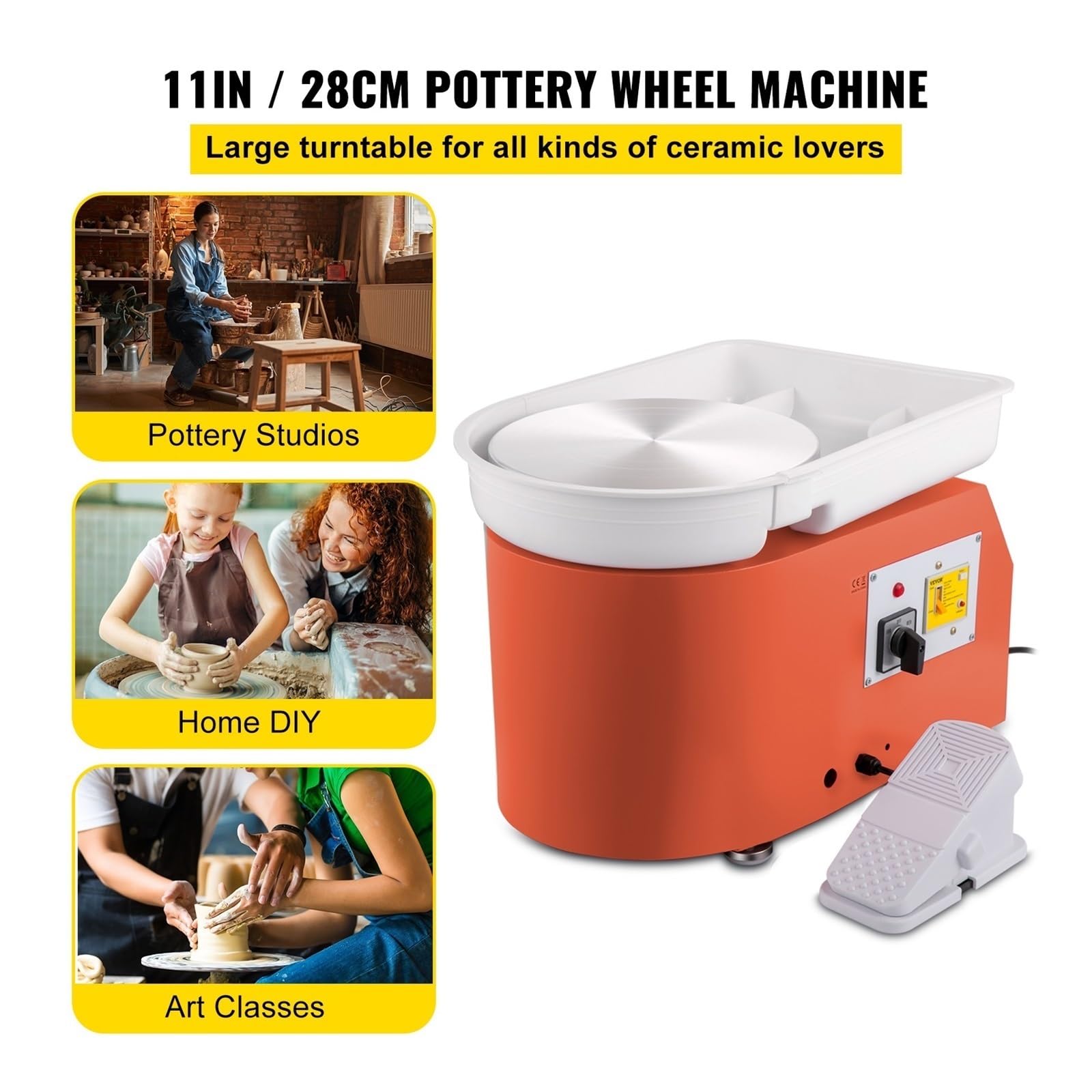 Torno Eléctrico De Cerámica 28 Cm Y 350 W Con Pedal Mango Manual For Escolar, Arcilla, Modelado Manualidades Control Preciso