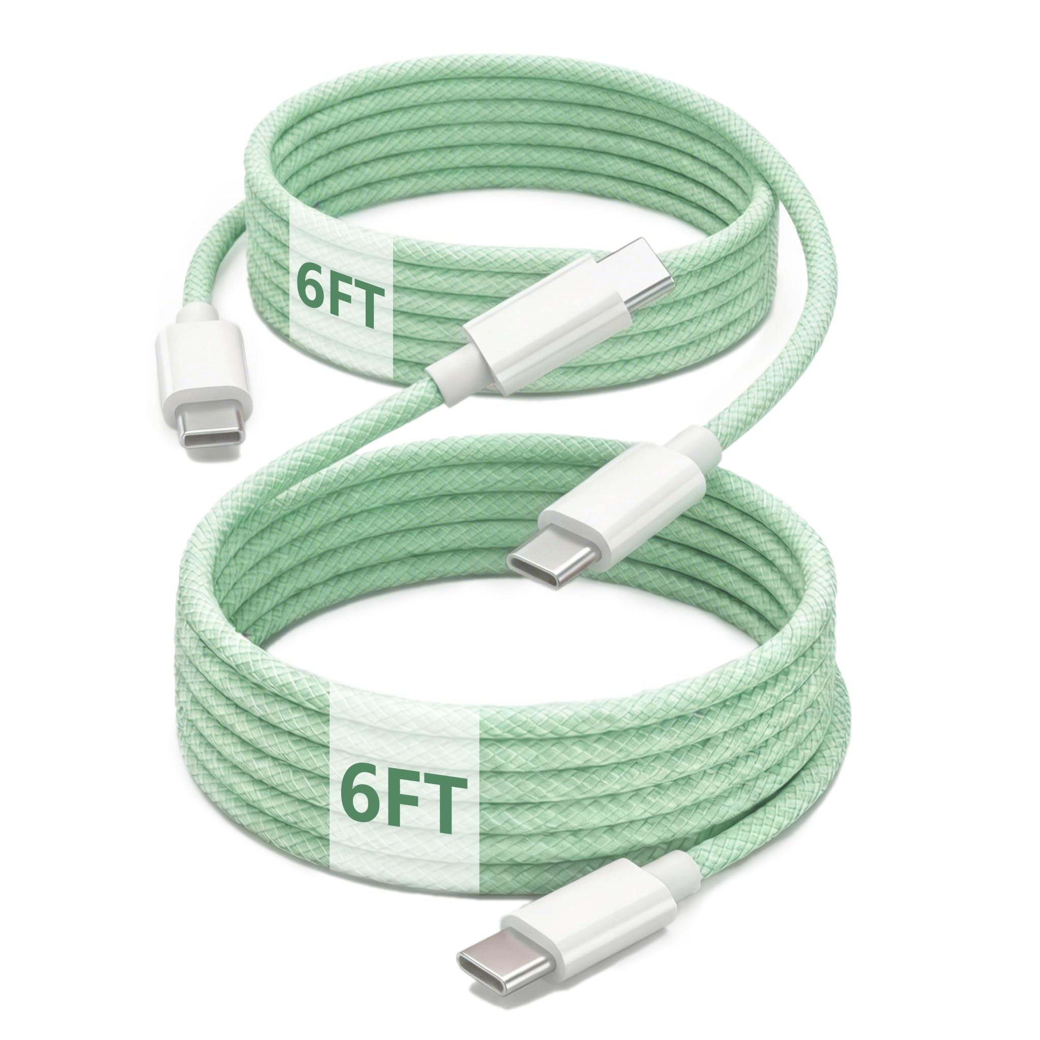 Cable de carga USB C a C, cable trenzado tipo C de carga rápida de 60 W para iPhone 15 Pro Max/MacBook Pro Air/iPad/Samsung Galaxy S24 (verde, 2 x 6.6 pies)