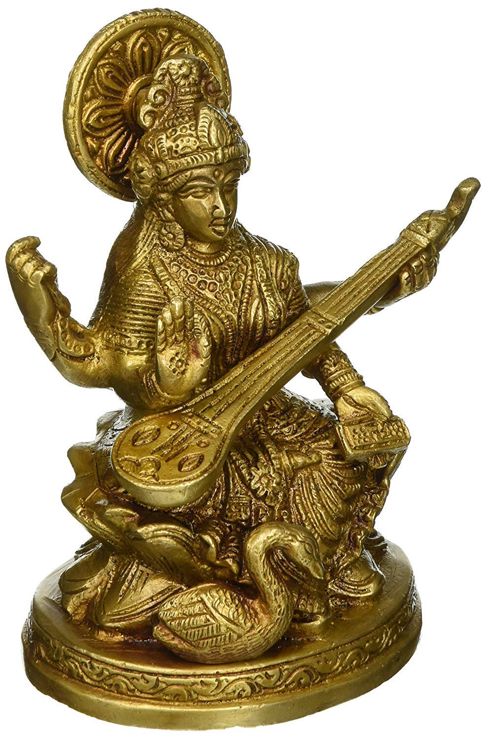 Dattatreya Brass Metal Saraswati Sitting Medium in Size Statue by Dattatreya Height 5 inches