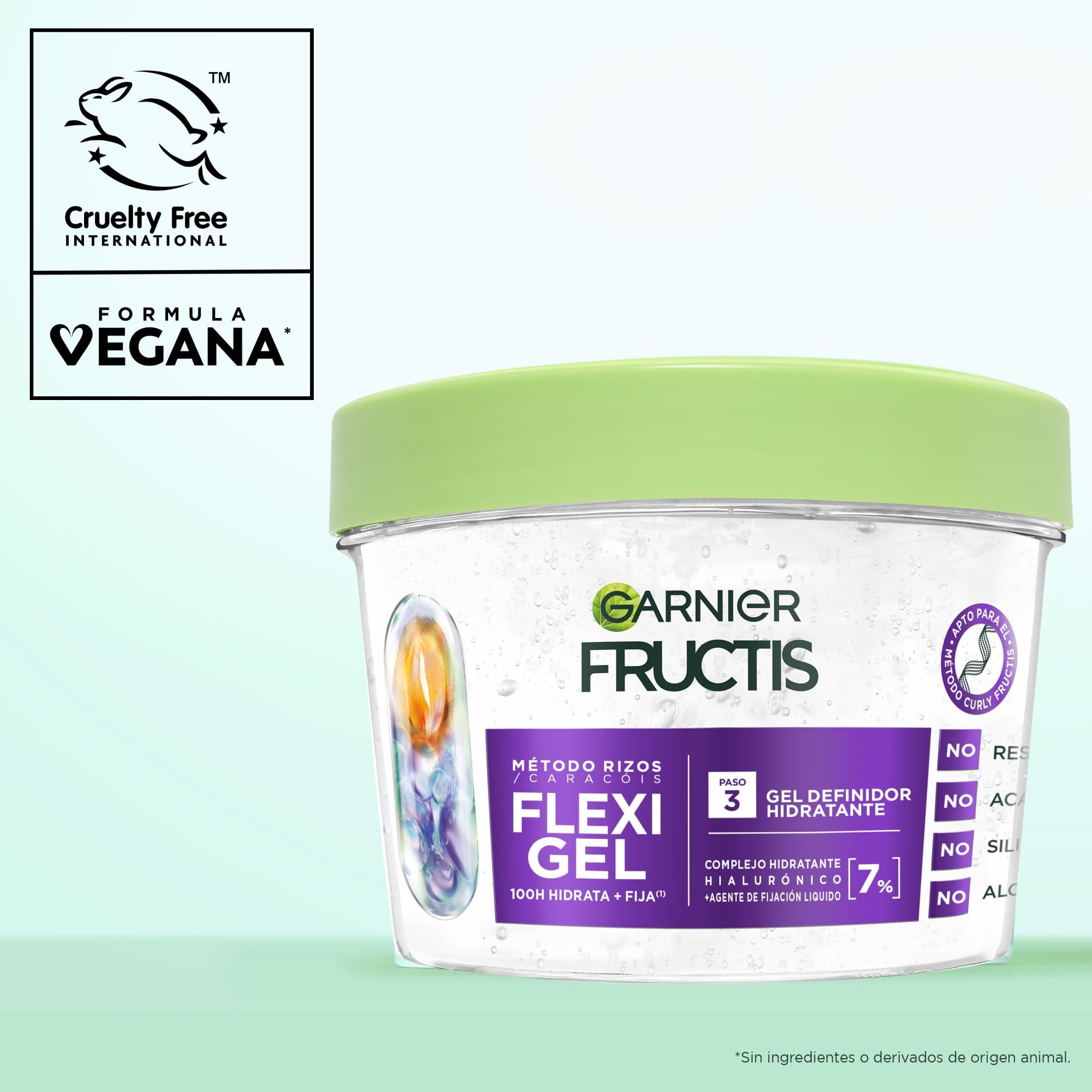 Garnier Fructis Curls Method Flexi Hold Gel Paso 3 Gel de peinado hidratante para todo tipo de rizos, 100H hidratación, ácido hialurónico