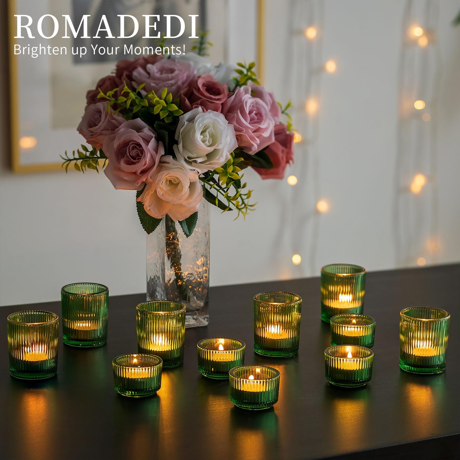 Portacandele In Vetro Verde Romadedi - Set 24 Pezzi Per Matrimoni, Feste E Natale | Candelabri Decorativi - Foto 9