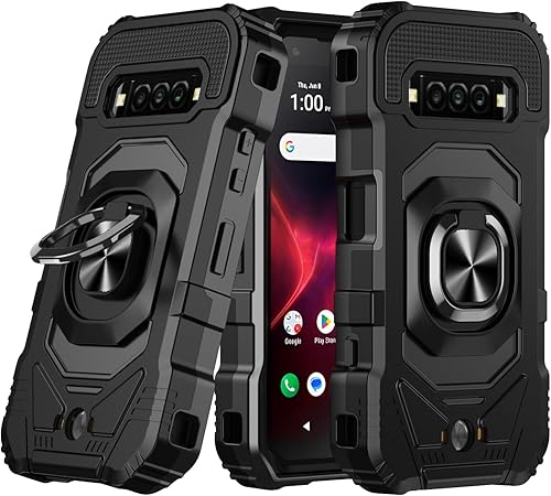 Compatible con Kyocera DuraForce Pro 3 con soporte magnético de vidrio templado, soporte listo para soporte de soporte, funda protectora de cuerpo