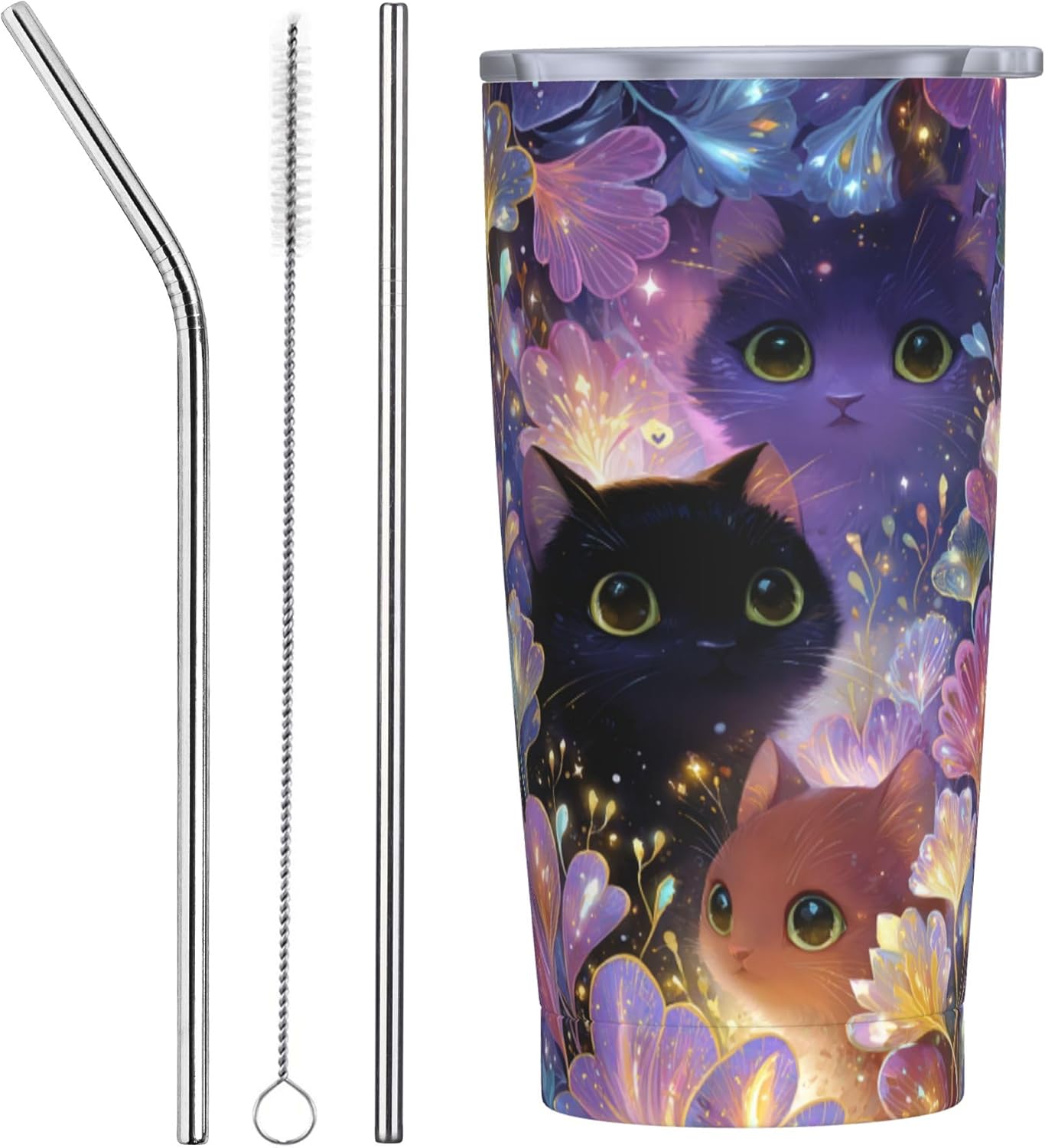 opshksog Cat Tumbler with Lid and Straw 20 oz Stainless Steel Vacuum Insulated Cup for Home Office Travel Christmas Birthday Gifts