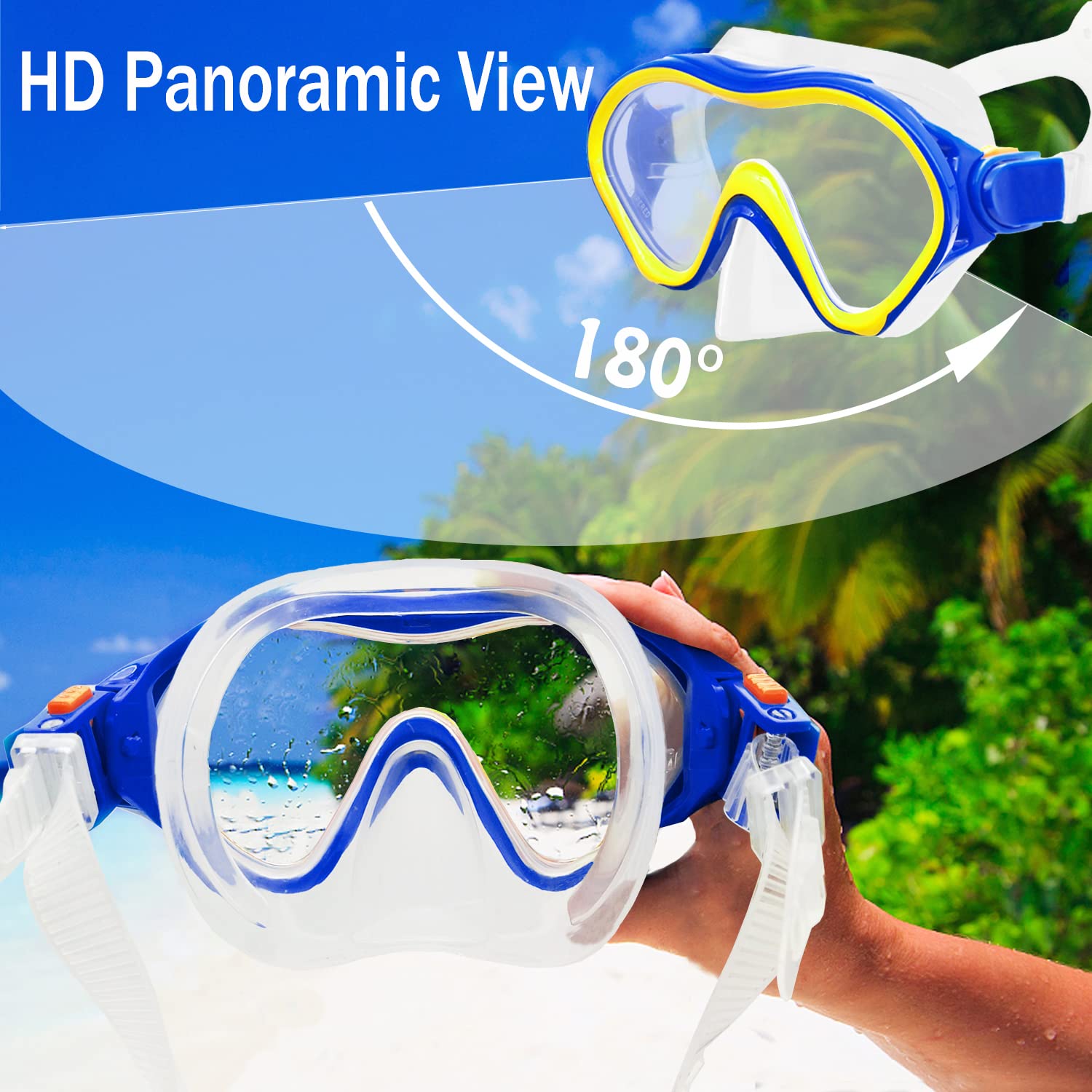 Set da snorkeling per bambini, con maschera da immersione, boccaglio, pinne regolabili, borsa a rete, anti-appannamento, anti-perdite, attrezzatura per snorkeling per bambini, per