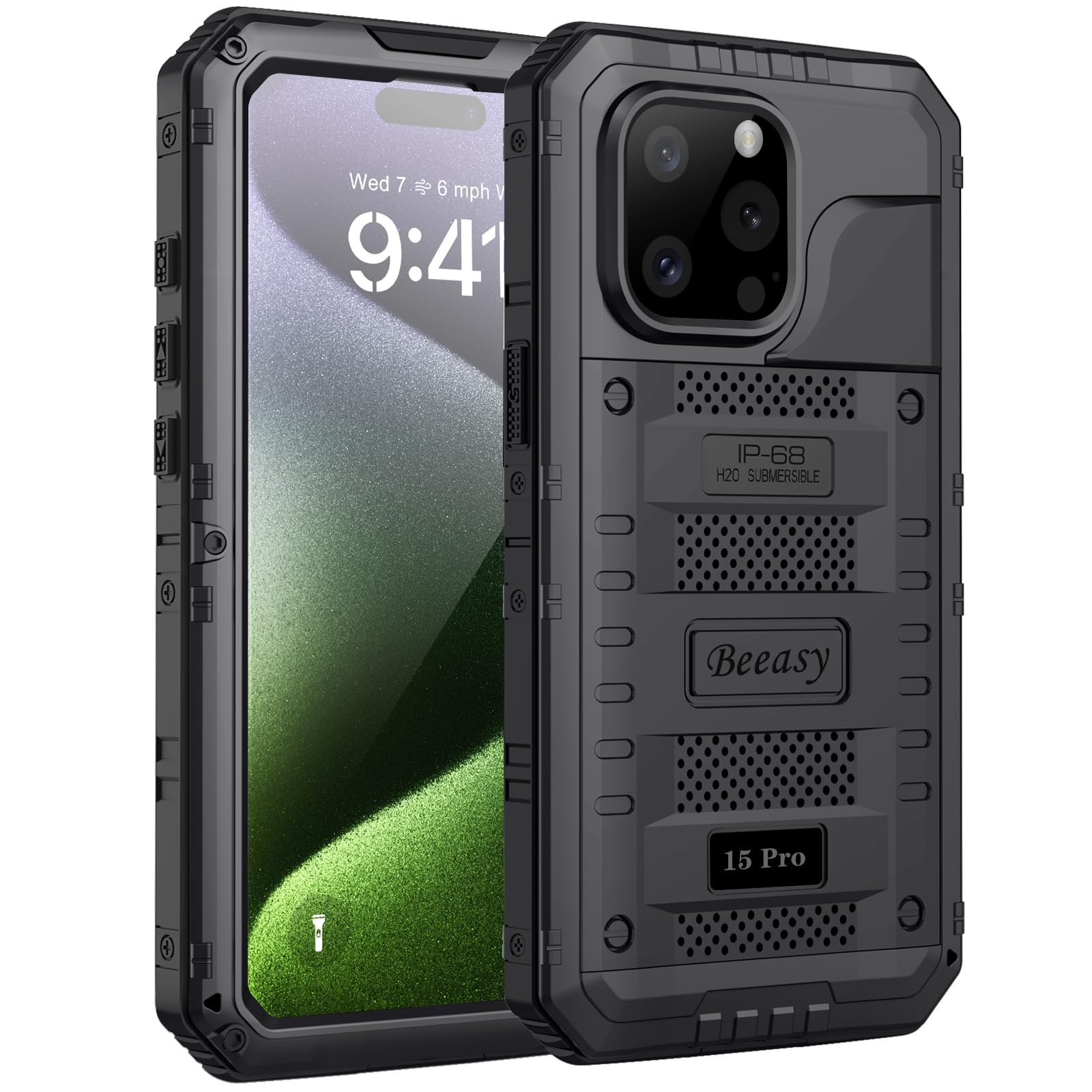 Beeasy for iPhone 15 Pro Case Waterproof Heavy Duty Tough Metal Armour Cover Shockproof Dustproof Built-in Screen Protector