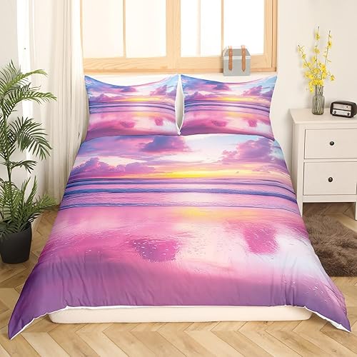Miniatura 3 de Erosebridal Hawaii Beach - Juego de ropa de cama con diseño de océano para niños y niños, funda de edredón morada con puesta de sol marina, funda de