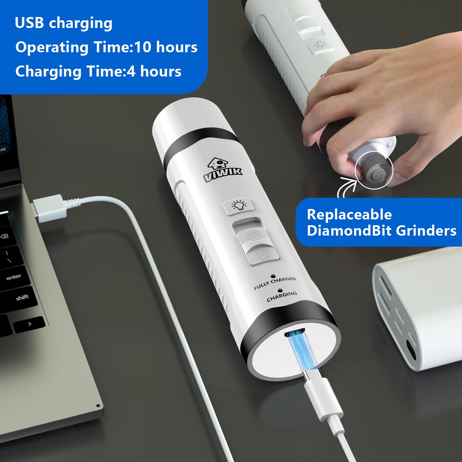 VIWIK Dog Nail Trimmers with Light, Cat Dog Nail Clippers, Dog Nail Grinder Quiet for Large Medium Small Dogs Paw & Cats Claw, Electric 2-Speed Pet Toenail Grooming Supplies, Gifts for Dog Lovers. - image 5