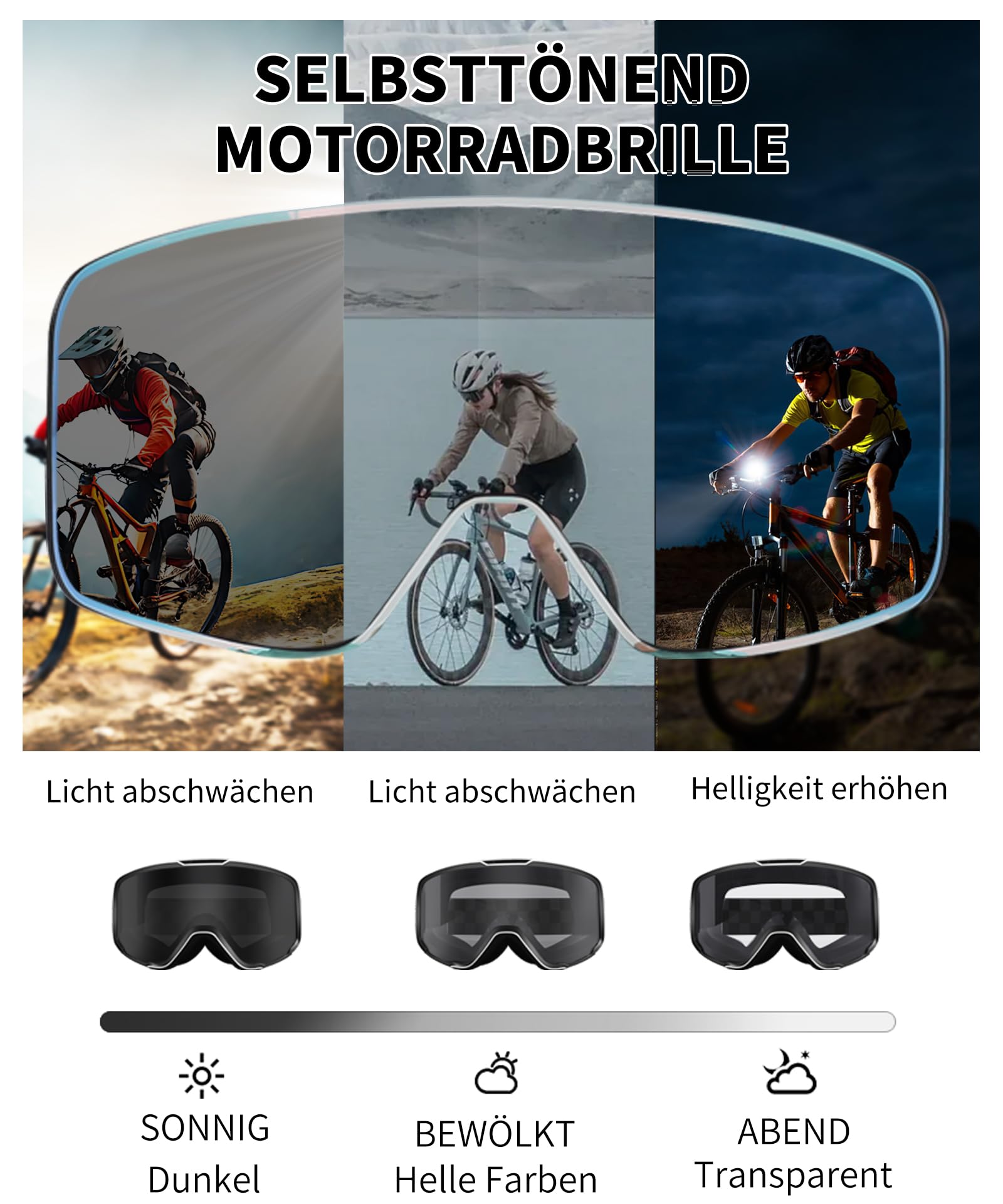 Lunettes de moto photochromiques pour homme et femme, coupe-vent, résistantes aux chocs, anti-buée, lunettes de moto