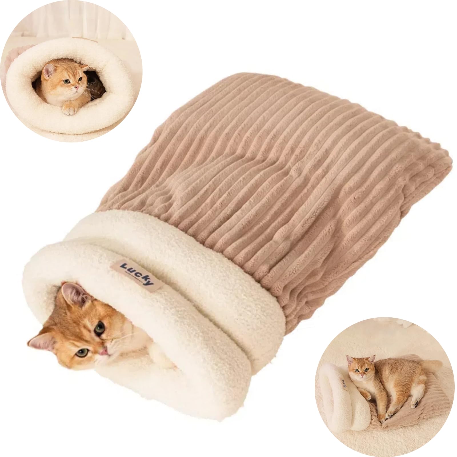 Cat Sleeping Bag, Warm Indoor Cat Cave Bed, Semi Enclosed Sleeping Bag for Cats 360°Wrap Soft Plush Cat Bed, Comfortable Cat Nest Bed, Cat Beds, Cat Sleeping Bag for Indoor Cats — image 1