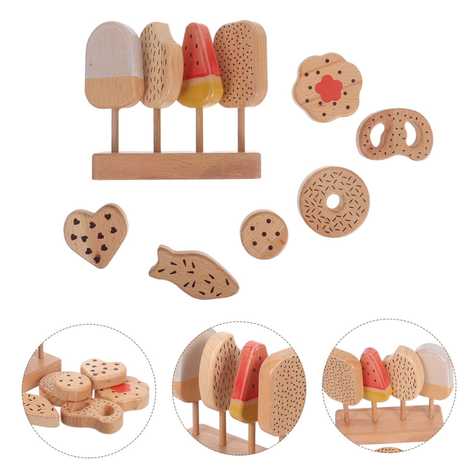 Giocattoli in Legno per Ragazzo Ragazza Giocattolo di Gelateria e Cibo Finto Set da Cucina per Simulare Gelato Giochi di Ruolo Utensili da Cucina per Immaginazione dei Ragazzo