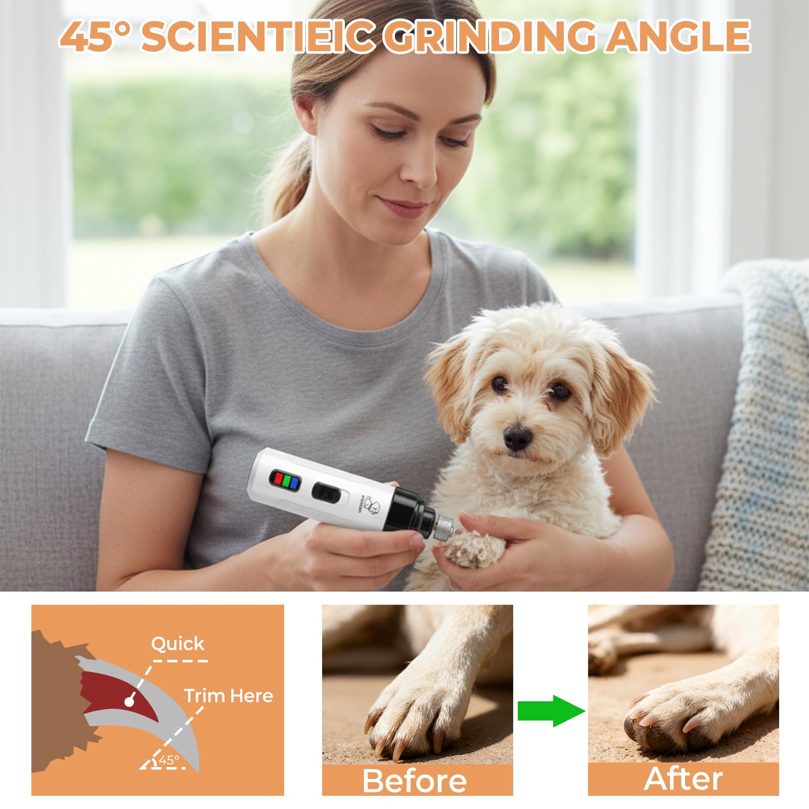 Silent Dog Nail Grinder, Electric Dog Nail Trimmer, USB Rechargeable Pet Nail Grinder, Painless Paws Grooming for Small Medium Large Dogs & Cats with 4 Grinding Heads - image 7