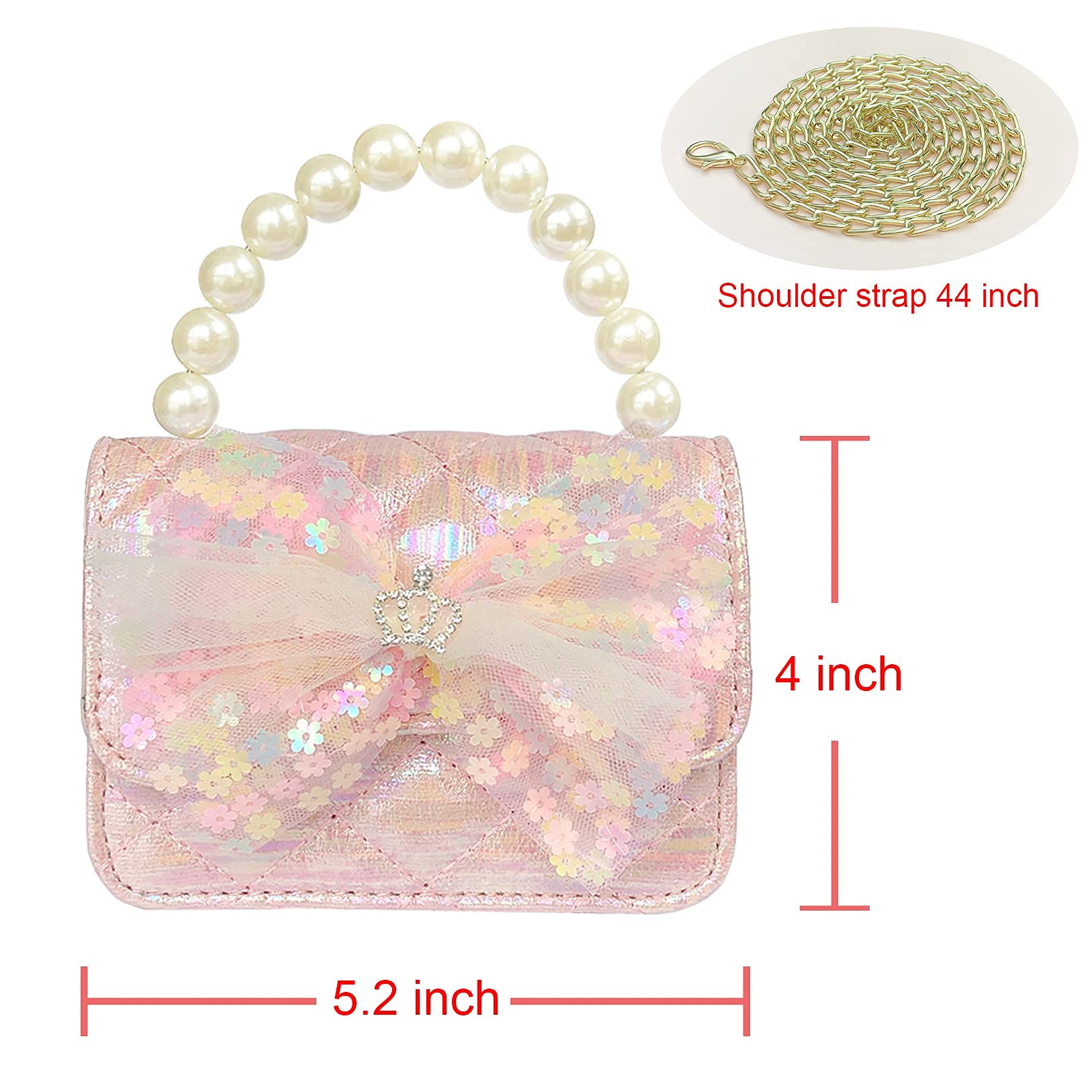 Bolso de mano para niñas pequeñas, juego de simulación, collar, accesorios para el cabello, conjunto de joyas, rosa claro, Metal, Sin piedra preciosa 7