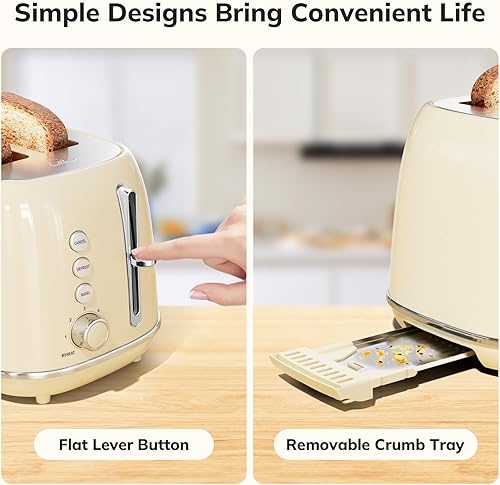 Miniatura 5 de Toasters - Tostadoras retro de acero inoxidable con 2 rebanadas con bagel, función de cancelación, descongelación y 6 ajustes de sombra de pan,