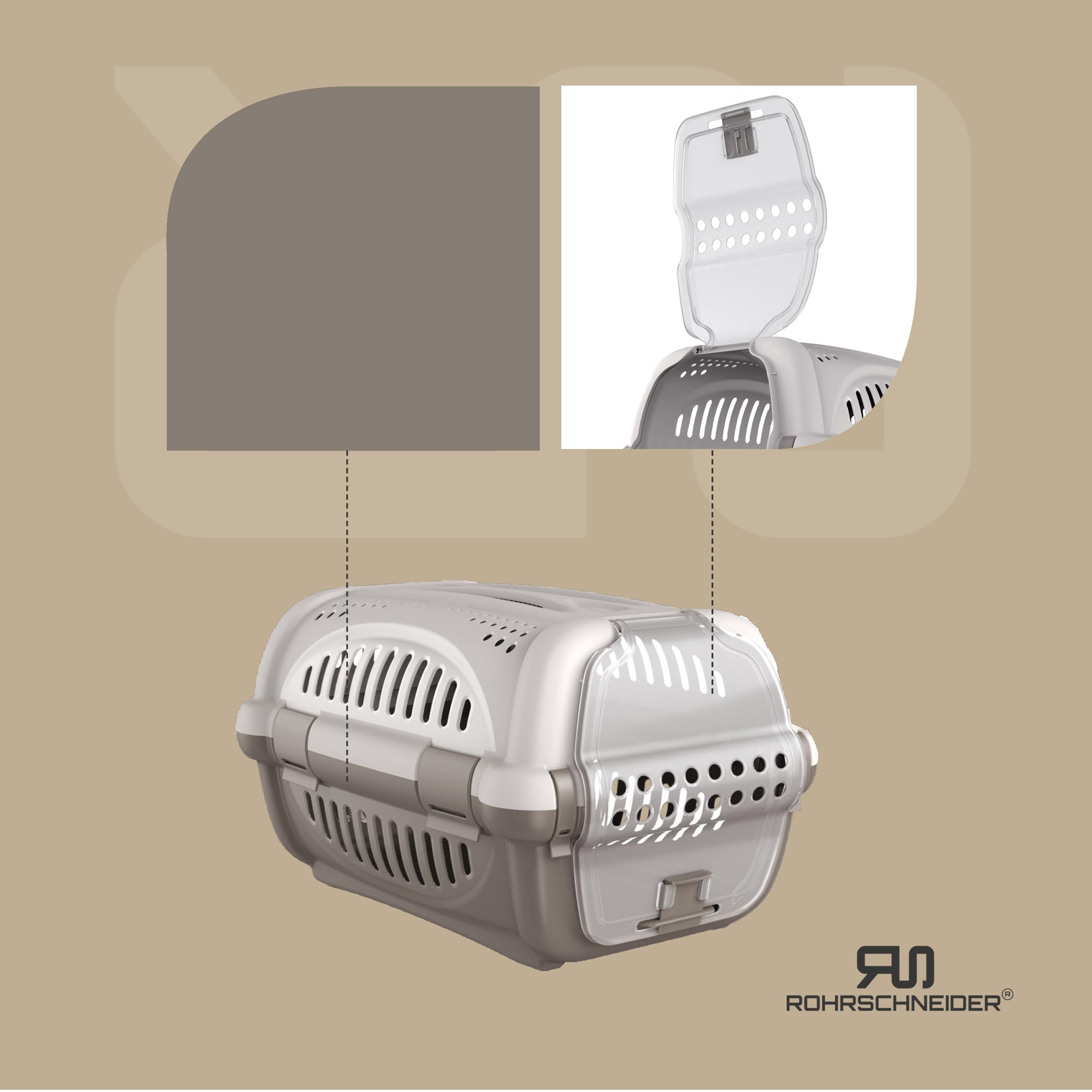 Rohrschneider Katzen Transportbox | Hundebox | Transportbox Hund, grau