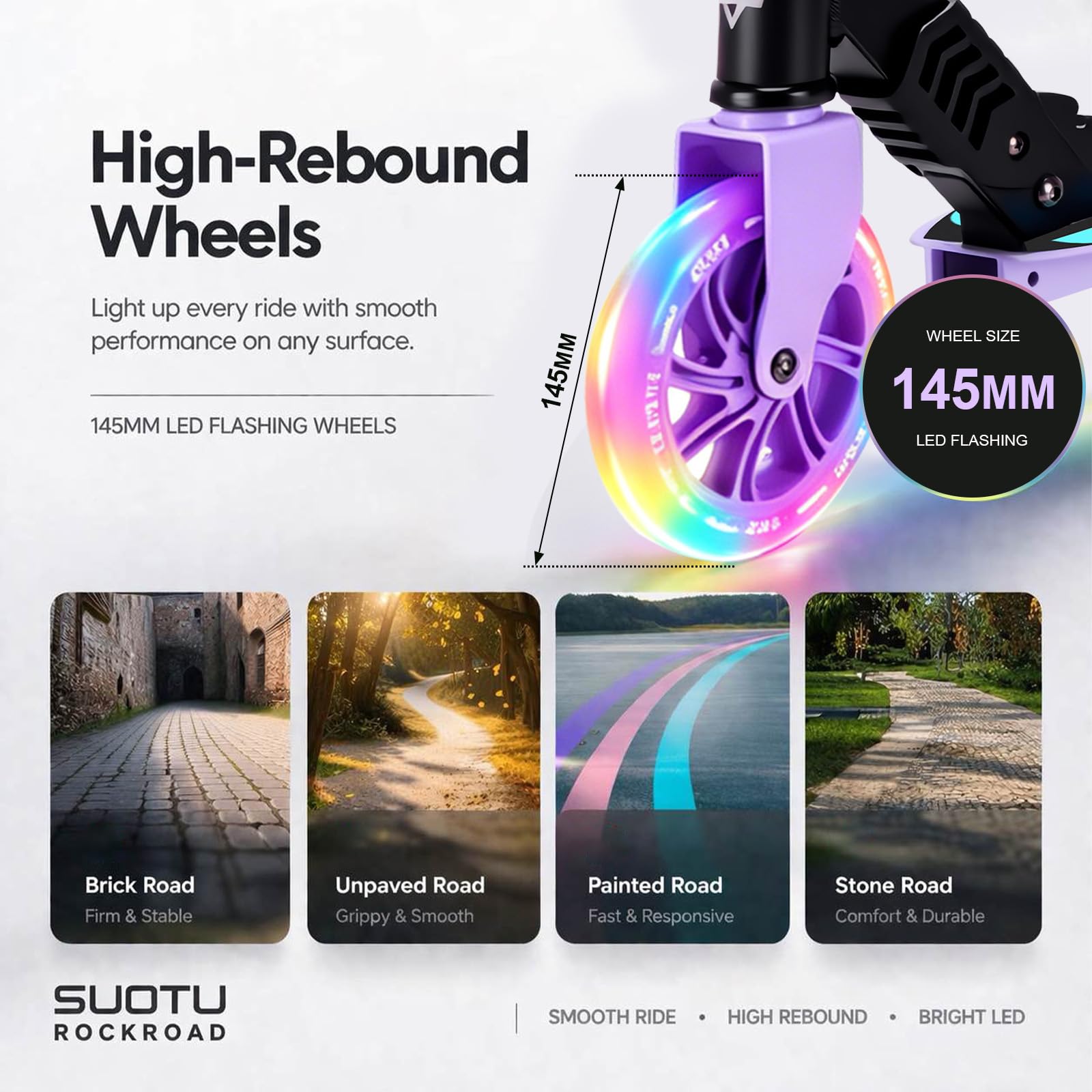 Trottinette pour Enfants avec Roue Lumineuse de 145 mm, Charge Max: 100 kg, Pliable, Hauteur Réglable, Scooter pour Garçons et Filles de 3 à 12 Ans, Aluminium