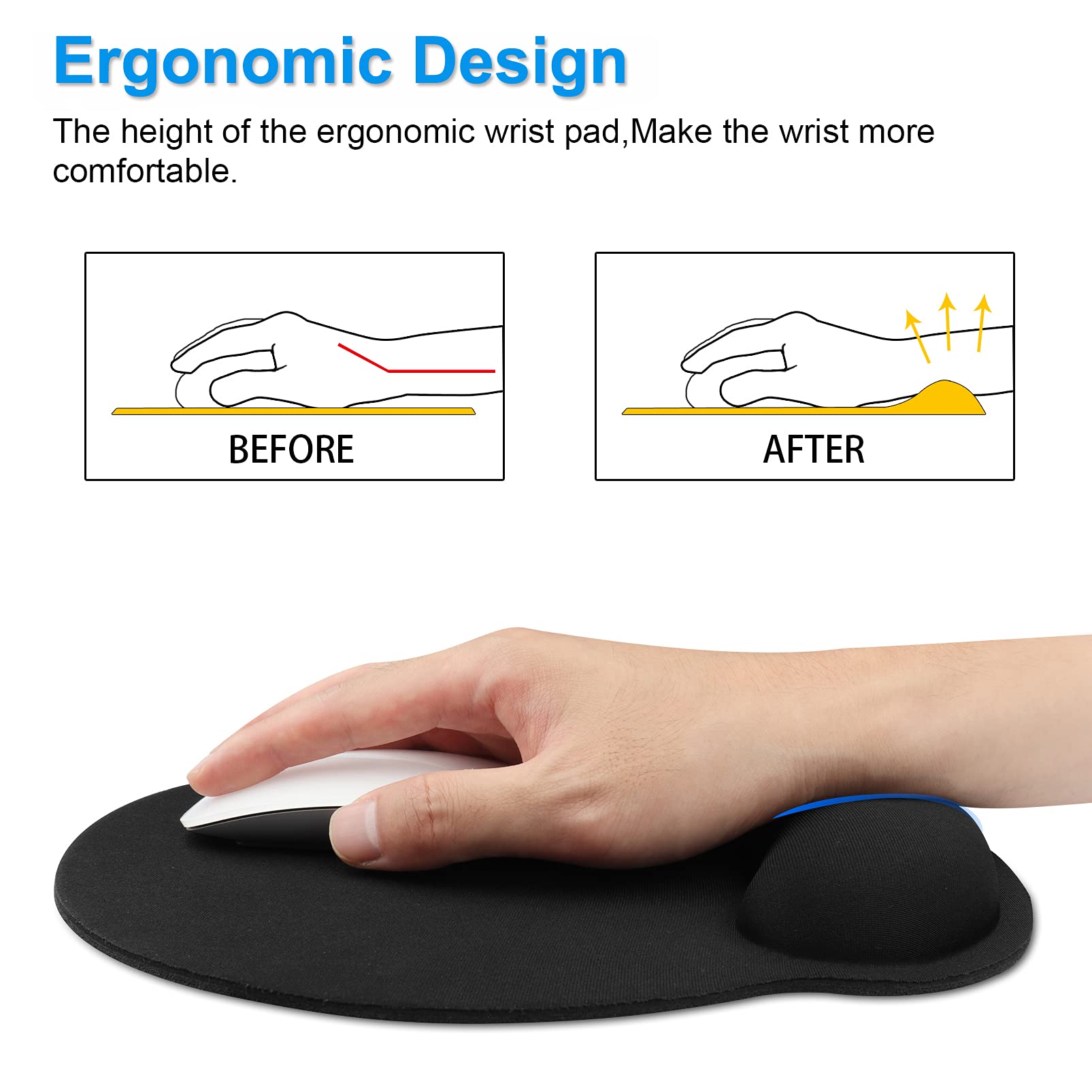 Podkładka pod mysz ergonomiczna z pianki memory z podpórką pod nadgarstek - czarny