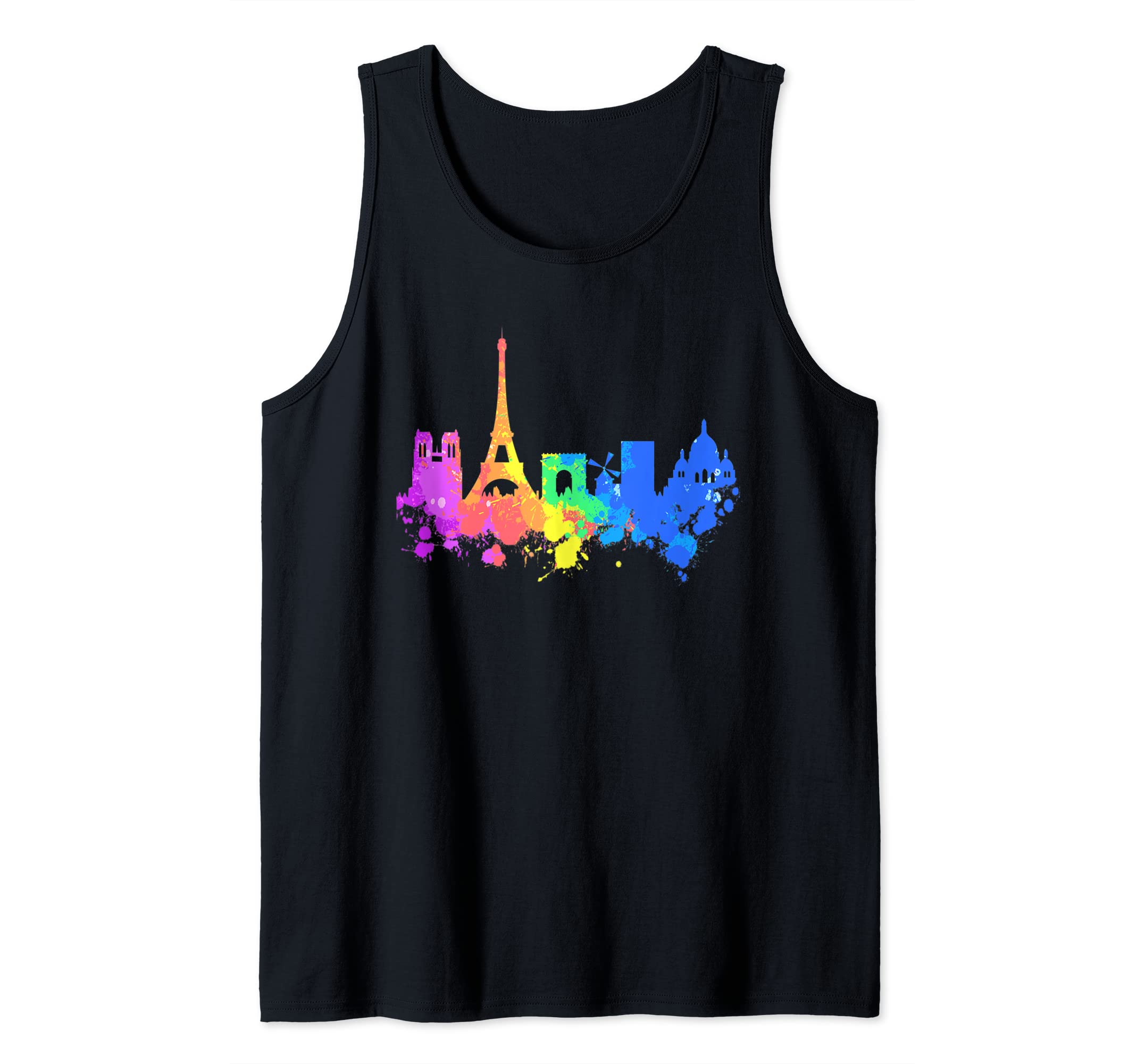 Paris France Art apparel by MerchicaParis Watercolor Skyline Souvenir Eiffel Paint Splash France Tank Top