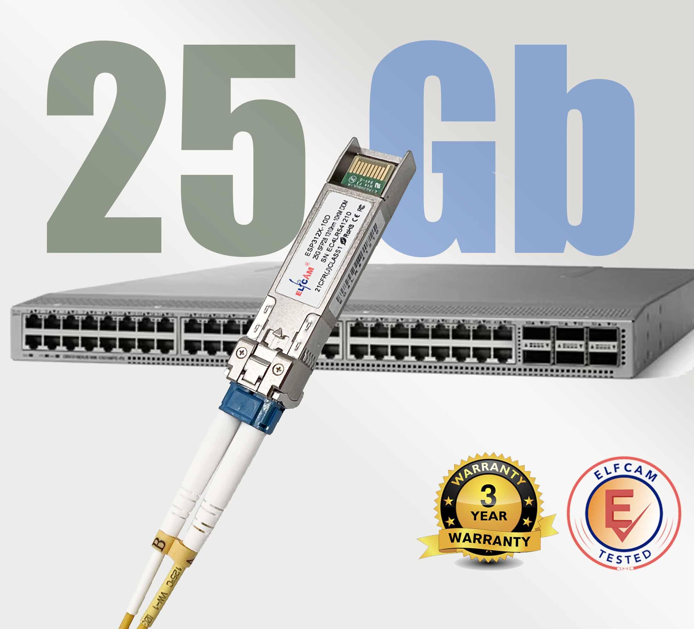 Elfcam® - 25G SFP28 LR Transceiver Module SFP28 25GBASE-LR 1310nm 10km DOM LC Duplex SMF,Lot de 1