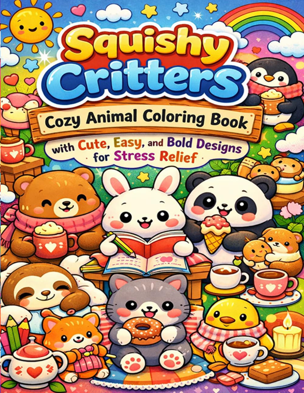 Squishy Critters: Cozy Animal Coloring Book with Cute, Easy, and Bold Designs for Stress Relief: Adorable Cozy Animal Scenes in Simple Bold Lines for ... and Creative Fun for Teens and Adults