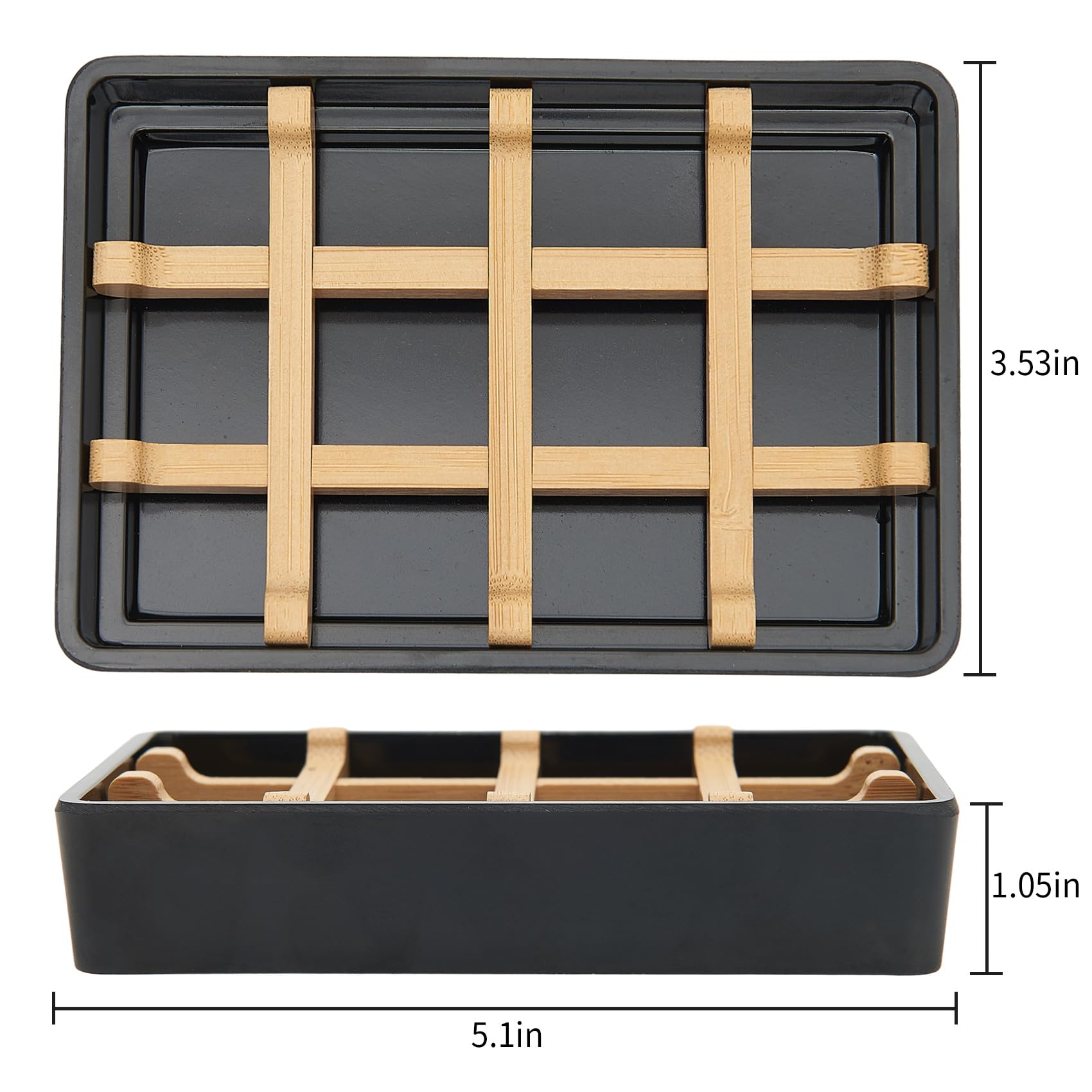 Bamboo Soap Dishes for Shower Wooden Soap Bar Holder for Bathroom Soap Tray Easy to Clean, Durable and with Non-Slip Pads(Single Black Square)