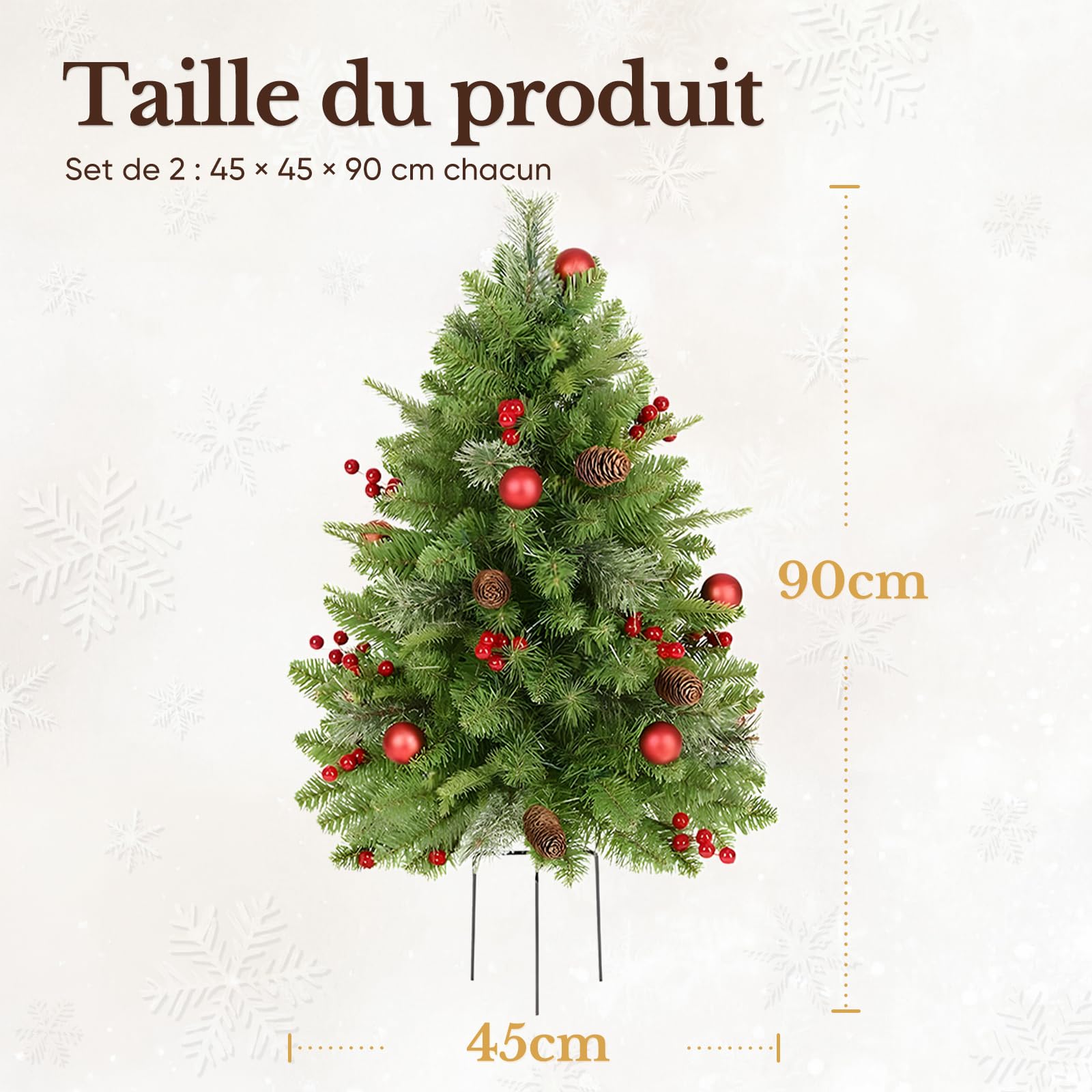 HOKEEPER Lot de 2 sapins de Noël artificiels de 90 cm avec éclairage LED | Sapin de Noël artificiel avec pommes de pin