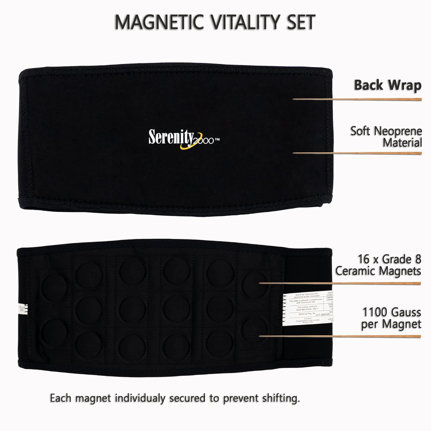 SERENITY2000 Full Body Magnetic Vitality Set for Pain Relief, Reduce Inflammation, Improve Circulation – Eight-Piece Set (Large/XL - waist up to 45") - Image 5