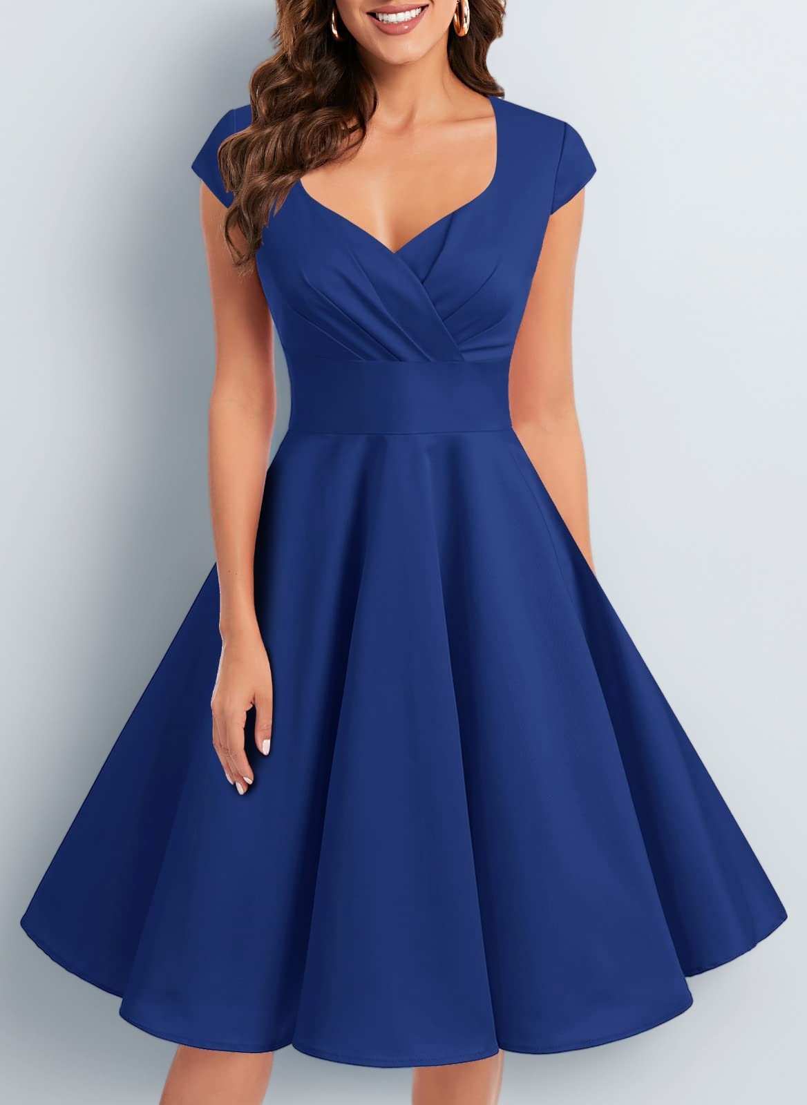 Bbonlinedress Women's 50s 60s A Line Rockabilly Dress Cap Sleeve Vintage Swing Party Dress