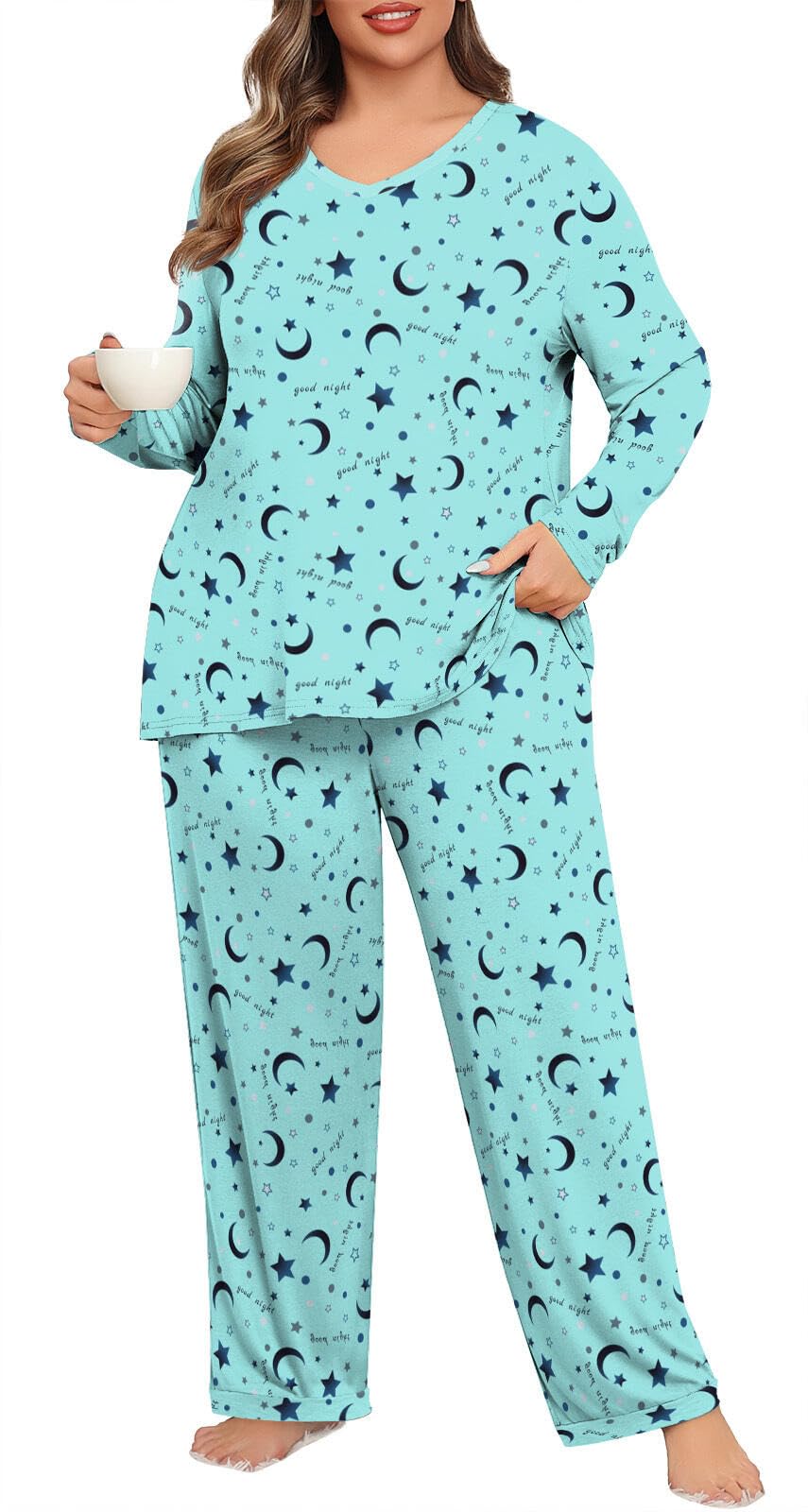 POSESHE Womens Plus Size Pajama Sets Soft Pjs Long Pants Summer Lounge Sleepwear Pajama Sets