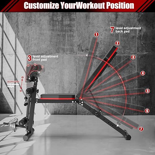 Miniatura 2 de XDDIAS Banco de pesas, banco de entrenamiento de fuerza ajustable para entrenamiento de cuerpo completo, bancos inclinados plegables para gimnasio