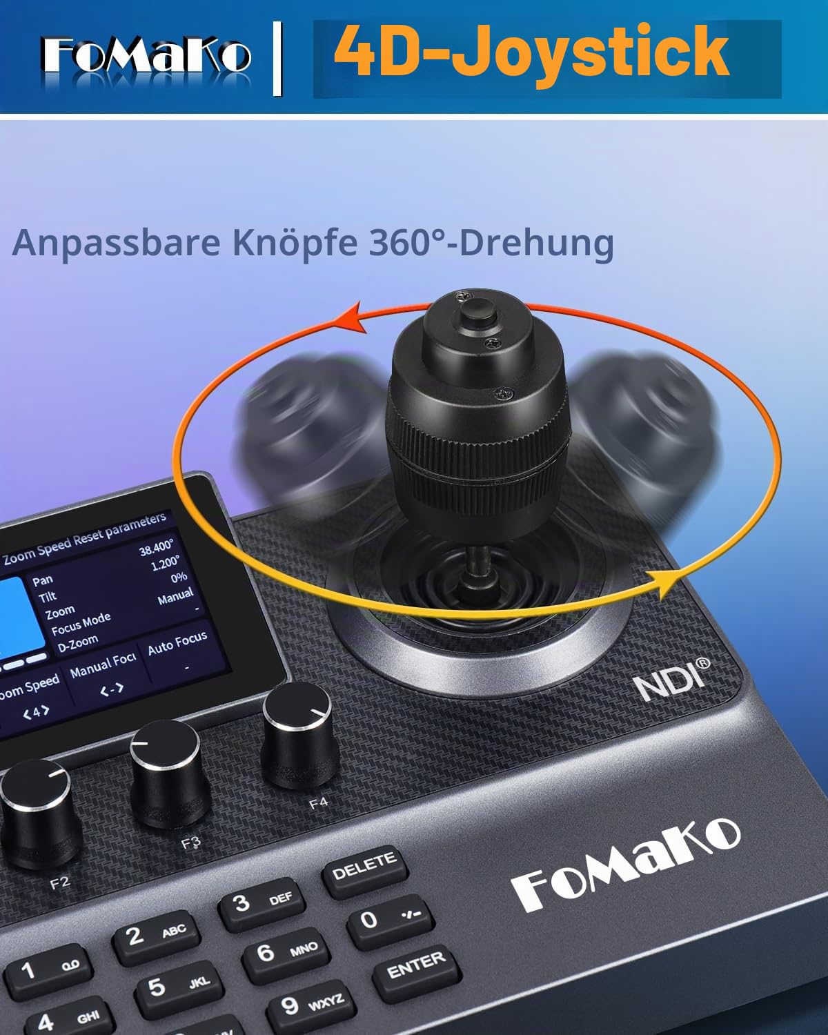 FoMaKo NDI PTZ Kamera Controller IP PoE, mit 4D-Joystick und 3-Zoll Vorschaubildschirm, Visca PELCO D/P RS232 RS485 PTZ Controller für YouTube vMix OBS Live Streaming, NDI-Lizenz Enthalten, KC606N
