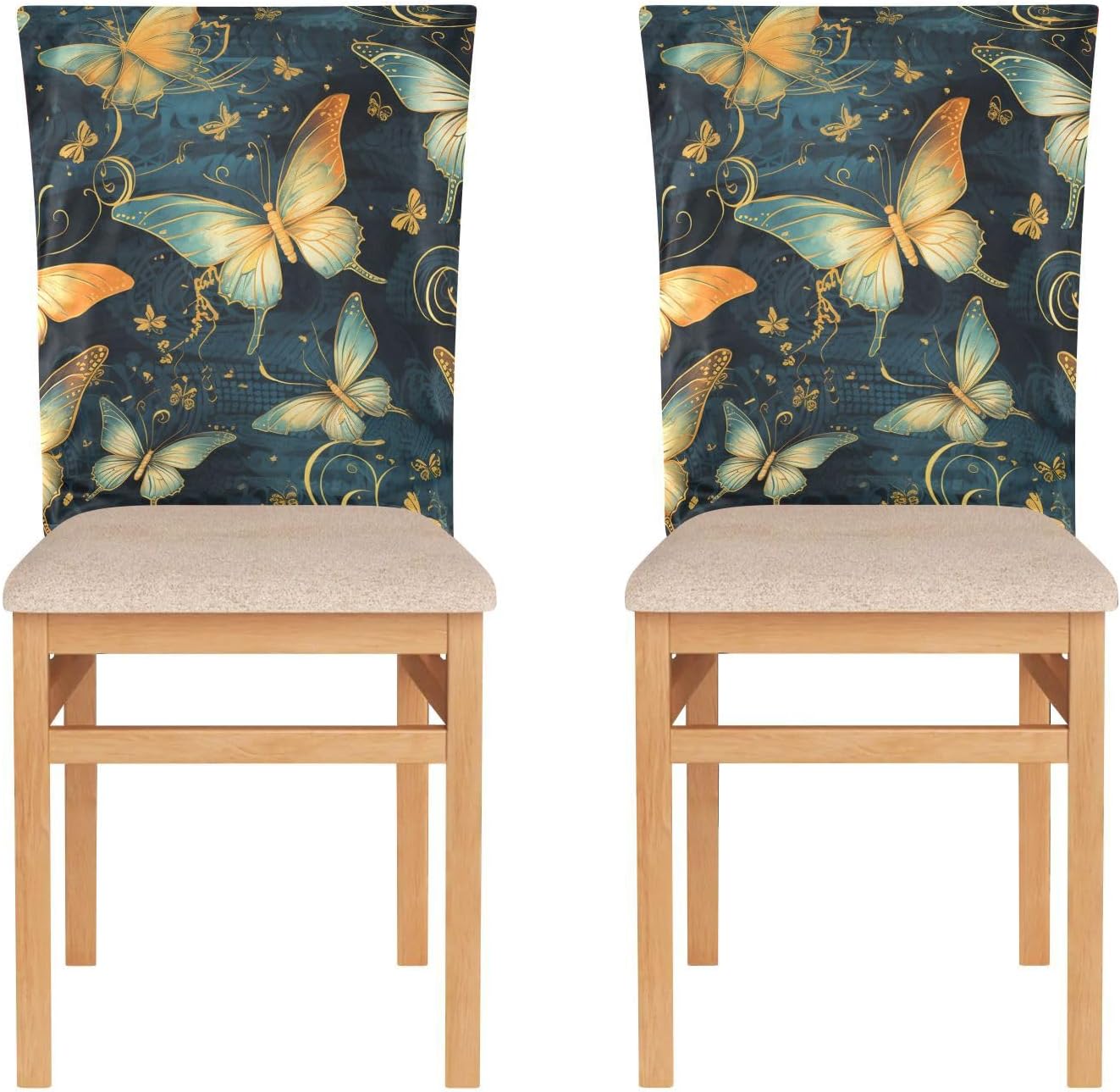 ALAZA Bright Color Butterflies Musical Notes Chair Back Cover Set of 6, Washable Reusable Removable Chair Slipcovers Decorative Chair Cover for Home Kitchen Wedding Party