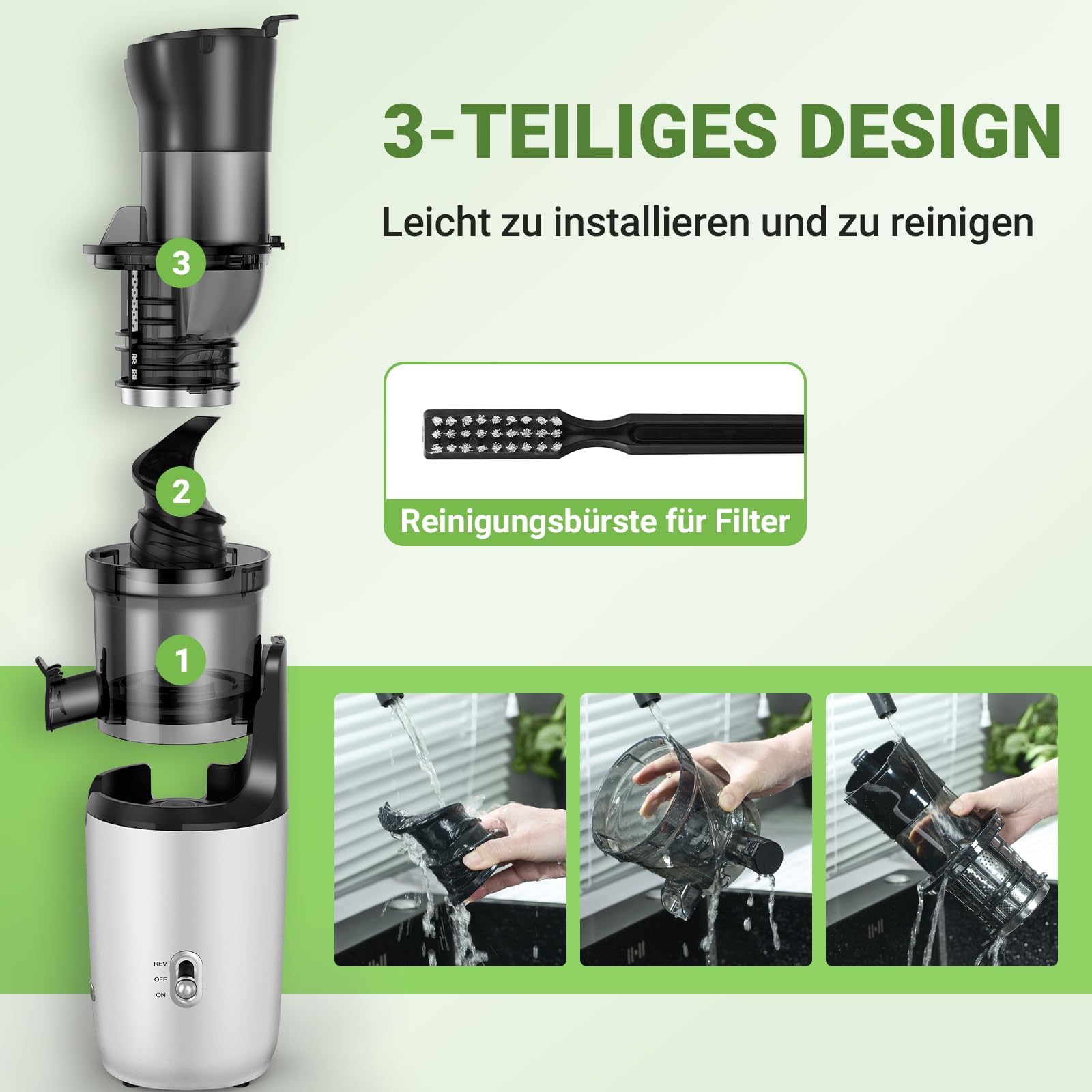 AMZCHEF Extracteur De Jus Pour Fruits Entiers 80MM - Centrifugeuse Sans BPA 200W Avec Tarière Améliorée, Filtre Double Couche, Moteur Silencieux - Gris