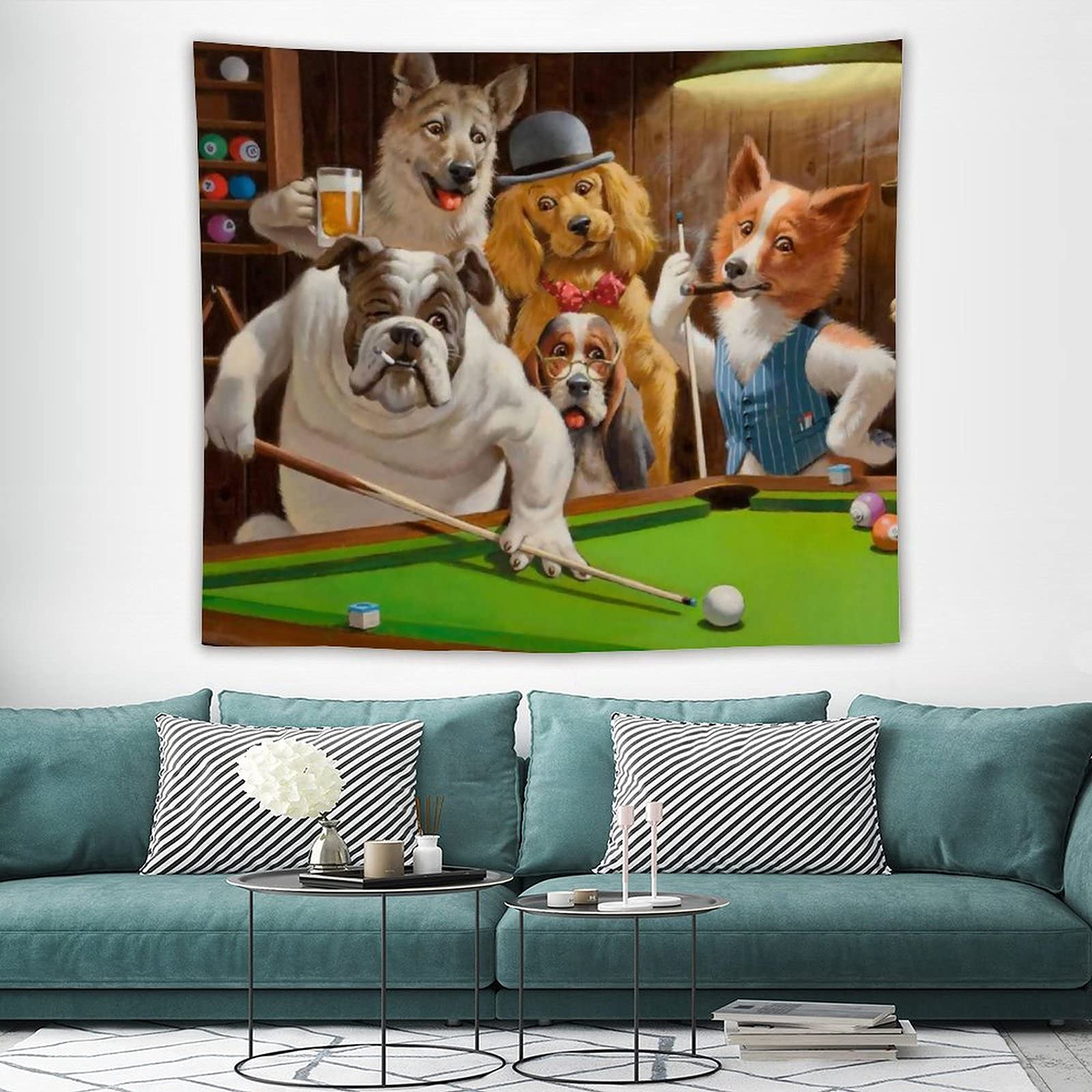 Amazon.co.jp: 面白い犬とビリヤード タペストリー 壁掛け装飾 室内