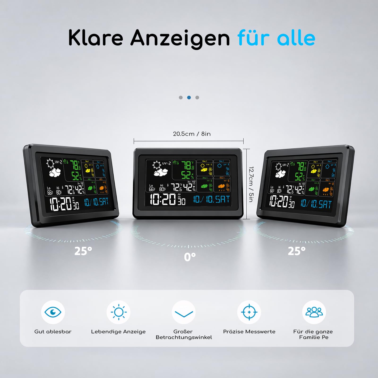 Wetterstation Funk mit Außensensor,Innen und Außentemperatur Funk | Farbdisplay,Innen & Außentemperatur, Luftfeuchtigkeit, Luftdruck, Wettervorhersage,wlan wetterstation,60m Funkreichweite