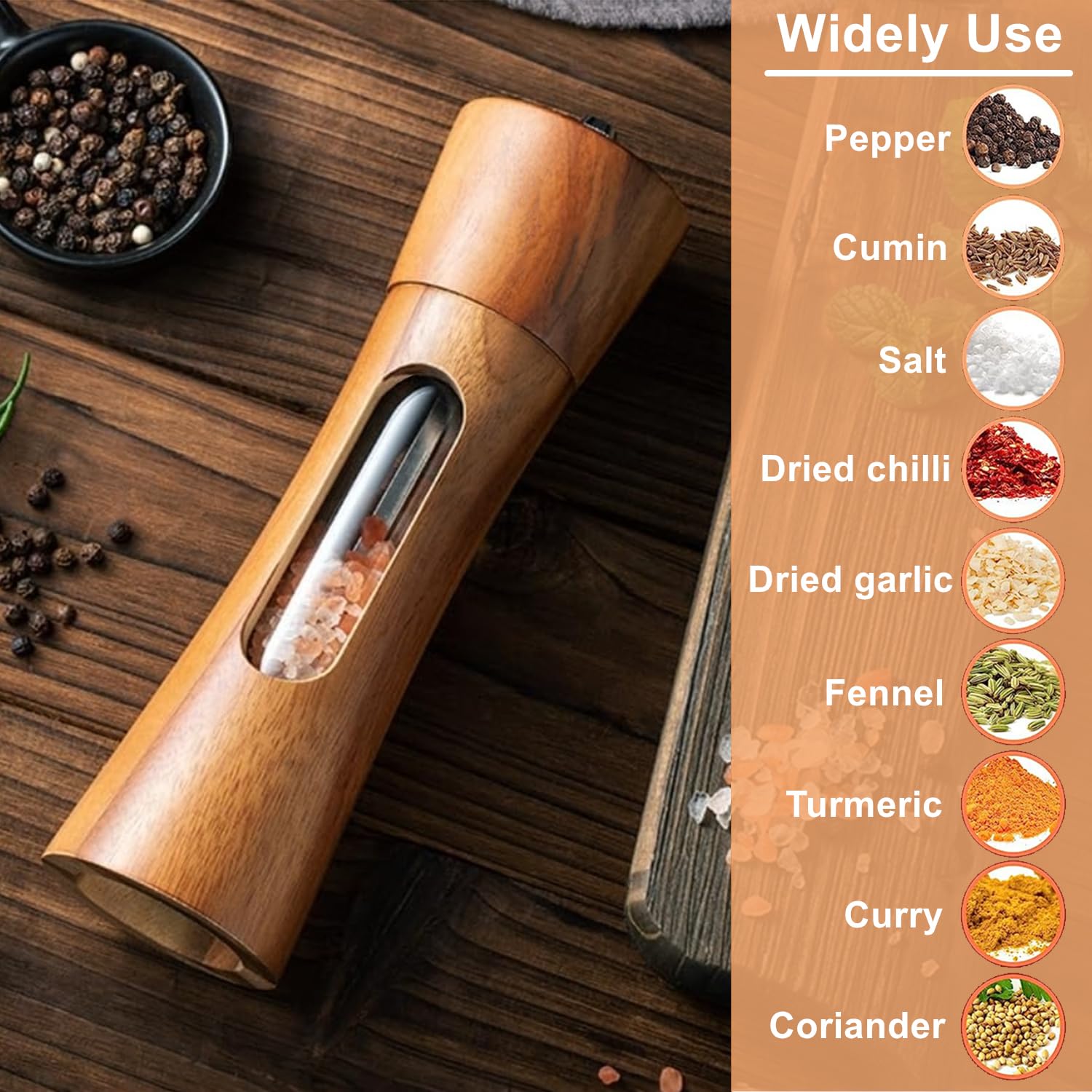 Salz und Pfeffermühle Holz Set Manuelle Pfeffermühle Keramikmahlwerk Gewürzmühle Salzmühle mit untersetzer Verstellbarem für Gewürze Pfeffer Salz 2er Set 20 cm