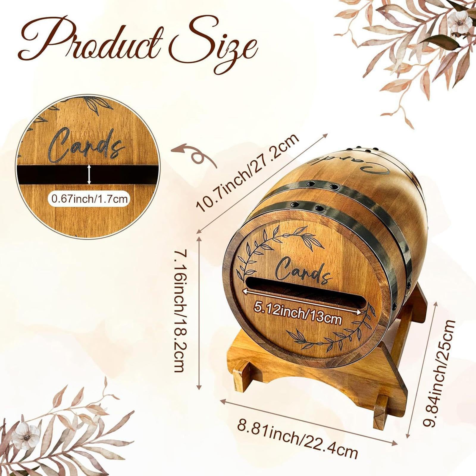 Boîte à Cartes de Mariage en Bois, Urne Mariage Boîte à Enveloppe de Cartes avec Fente et Support, Boîte de Rangement pour Cartes de Mariage en Forme de Baril de Whisky, pour Fête, Anniversair