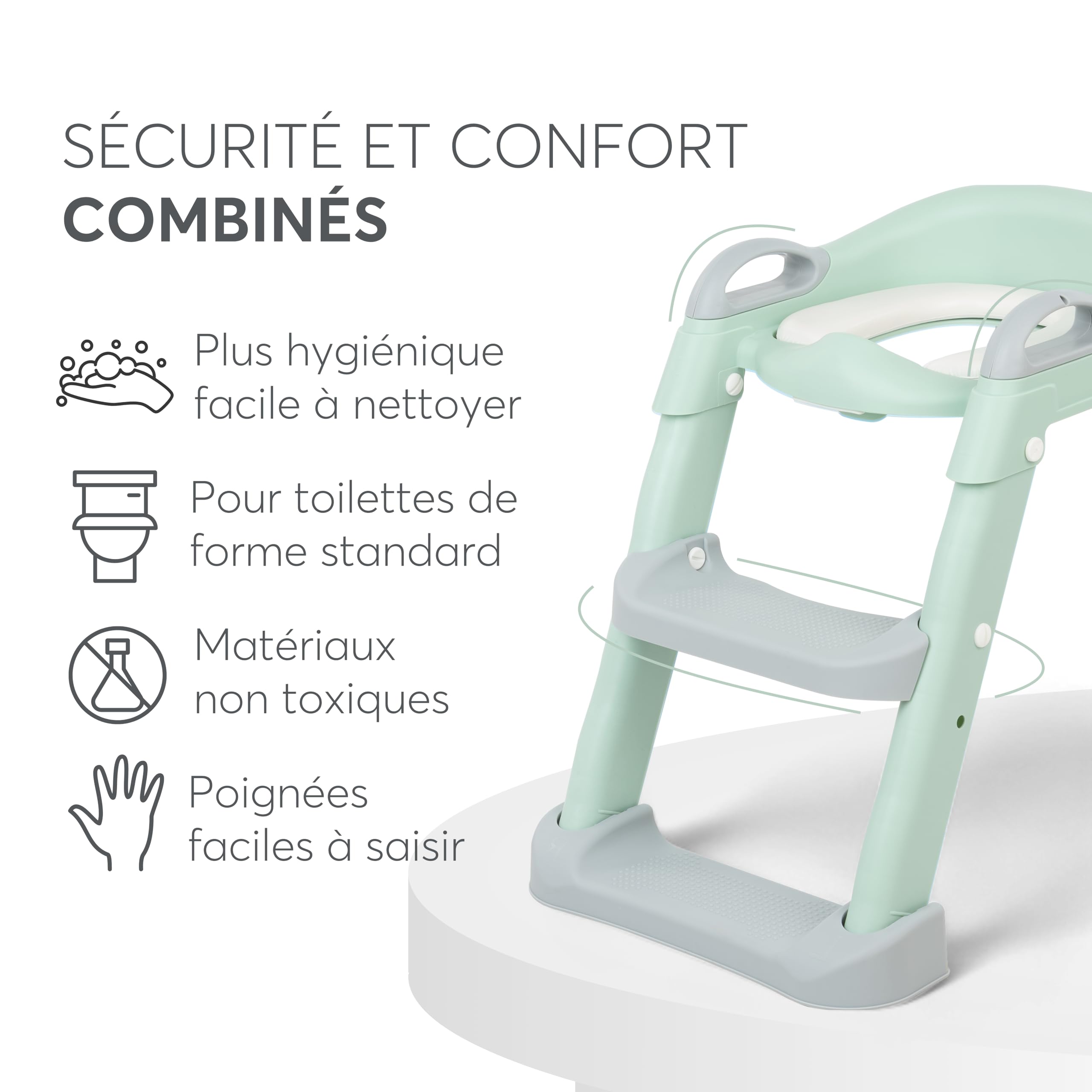 Adaptateur WC pour enfant KikkaBoo avec échelle LEA, réducteur de toilette, pliable et réglable, design anatomique, rembourrage amovible et doux, poignées, antidérapant, 18 mois et plus, menthe