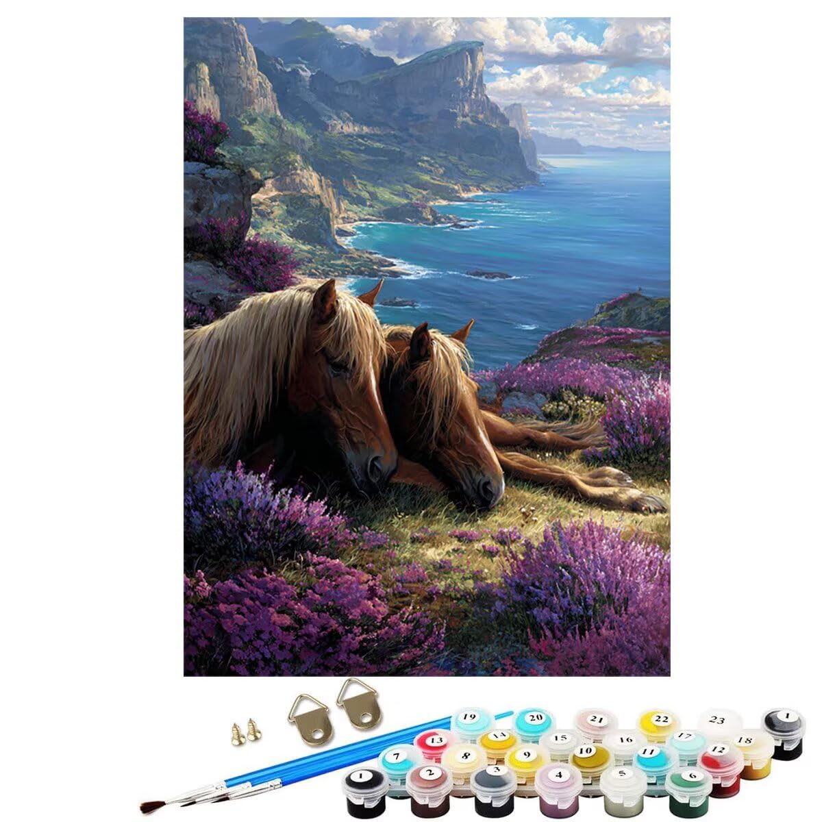 Tier Landschaft Malen Nach Zahlen Erwachsene, Paint by Numbers Adult Anfänger Kreativ Set für, Heimwerk Malen Nach Zahlen Kinder, Pinsel und 36 Acrylfarbe Als, für Deko Wohnzimmer 60 x 80 cm BJHWK112