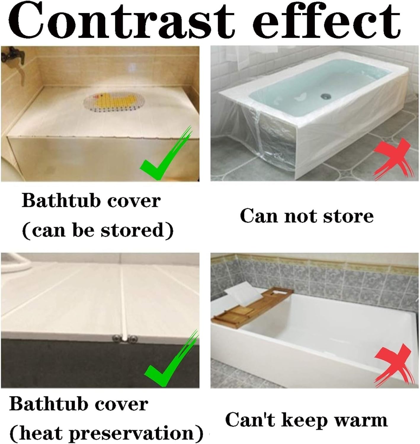 Bathtub Cover Folding Baths Tray Dust Board Bathtubs Insulation Shutter Bath Lid for Phone Tablet Bracket 18 Size Optional (Color : White Size : 105cmX70cmX1.22cm) (White 135cmX70cmX1.22cm)