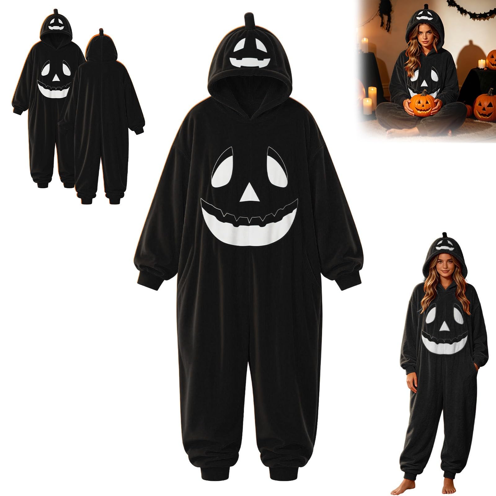 Pijama Unisex de Felpa para Adultos, Pumpkin Adult Onesie, Disfraz de Mono de una Pieza para Halloween, Traje de Cosplay para Mujeres y Hombres, Unisex, Cosplay, Ropa para Estar por casa