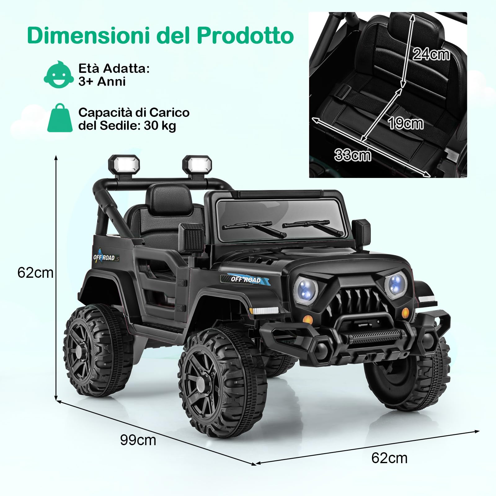 GYMAX Auto Elettrica per Bambini 12V, Jeep Elettrica con Telecomando Parental, Funzione di Avvio Morbido, Sospensione a Molla, Ruote Premium, Veicolo Giocattolo per Ragazzi e Ragazze 3+ Anni (Nero)