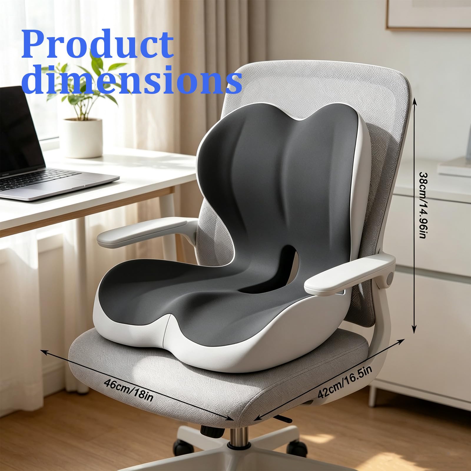Cuscino ortopedico con schienale, cuscino ergonomico per sedia da ufficio e auto, cuscino per coccige in memory foam contro il mal di schiena, supporto lombare