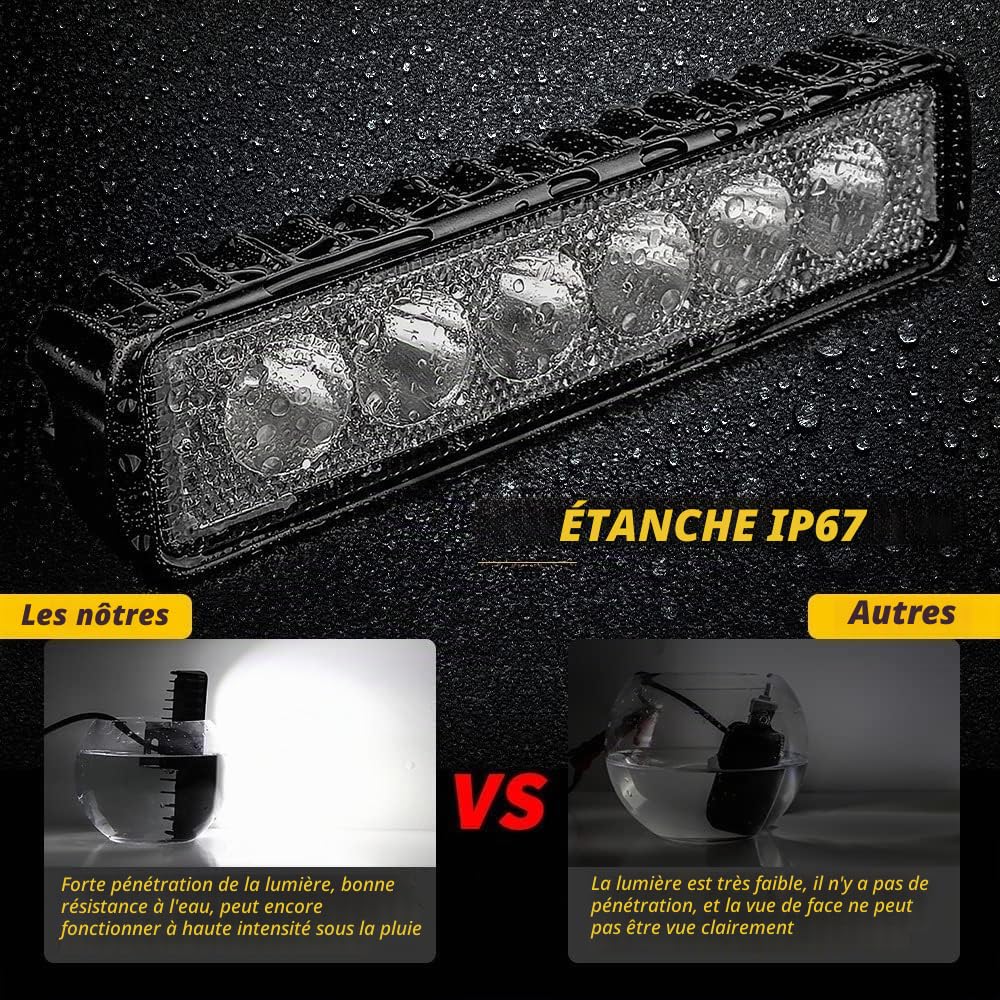 Willpower 4 Pcs Phare LED, 6 Pouces 18W Projecteur Barre LED 12v pour Moto Voiture Camion SUV Bateau 4x4