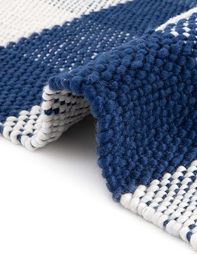 Miniatura 6 de Unique Loom Eco Plaid - Alfombra lavable para interiores y exteriores, colección Balmoral (7 pies 10 pulgadas x 10 pies, azul marinomarfil)